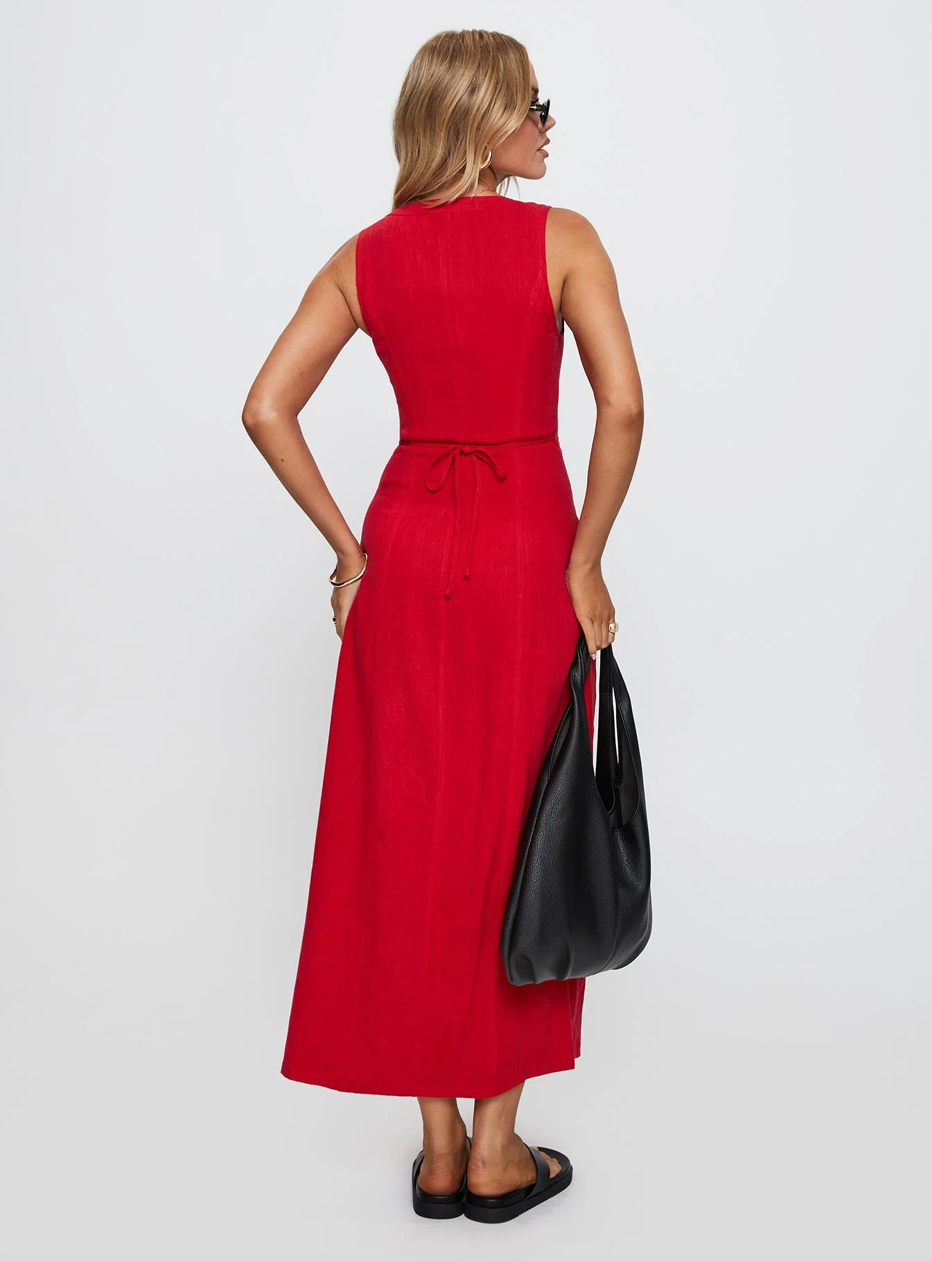 Summer Season Linen Blend Maxi Dress Red - Image 4