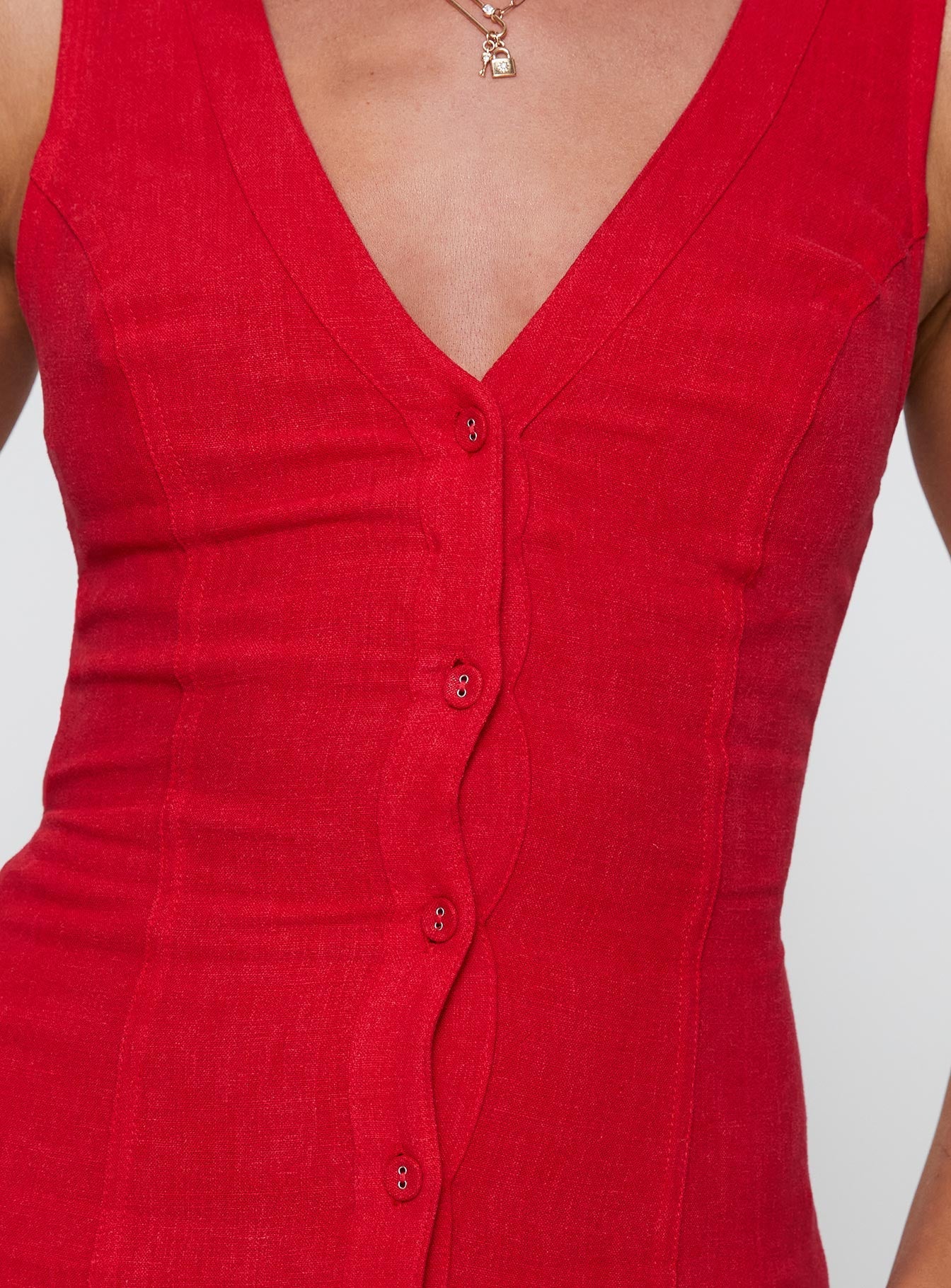 Summer Season Linen Blend Maxi Dress Red - Image 5