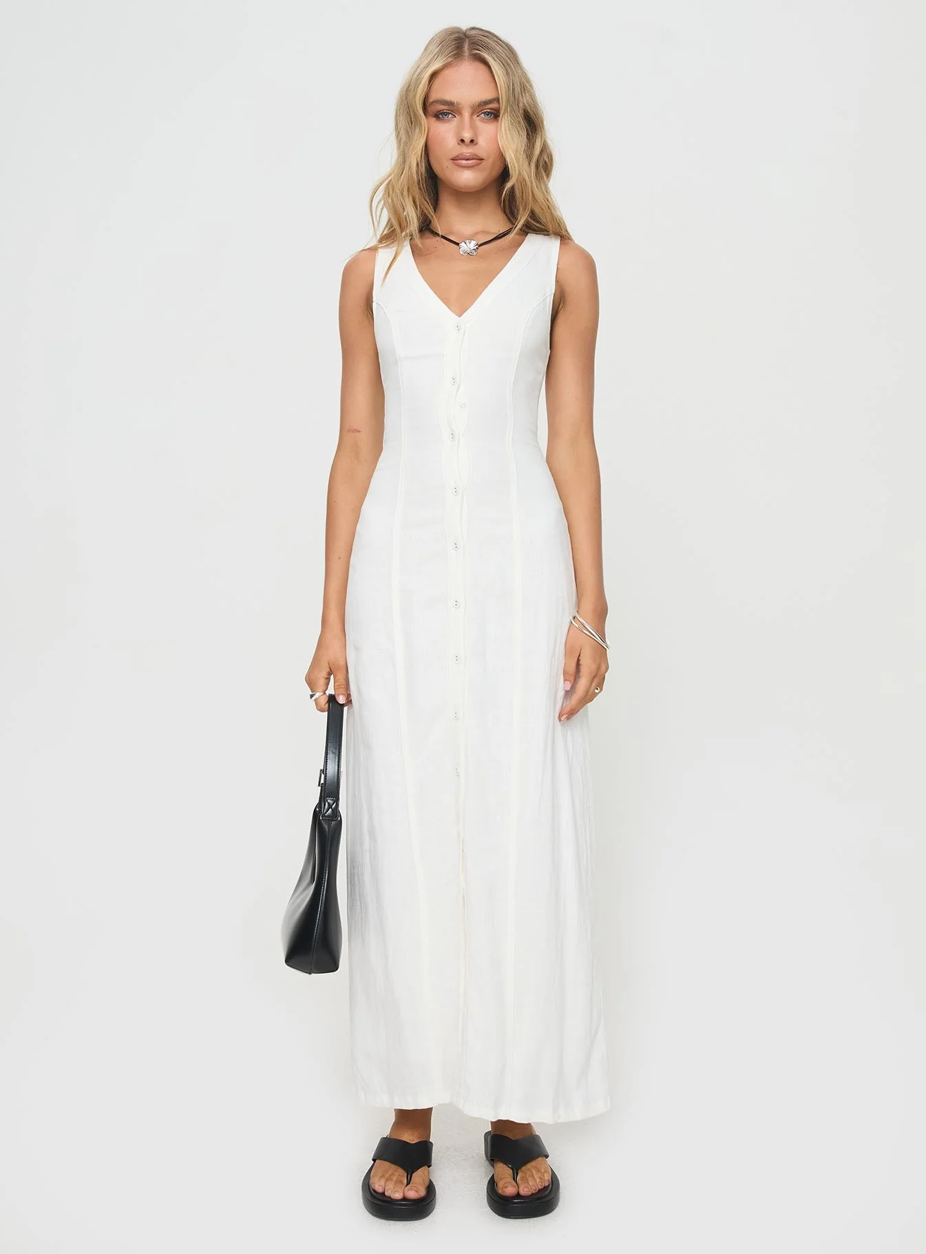 Summer Season Linen Blend Maxi Dress White - Image 7