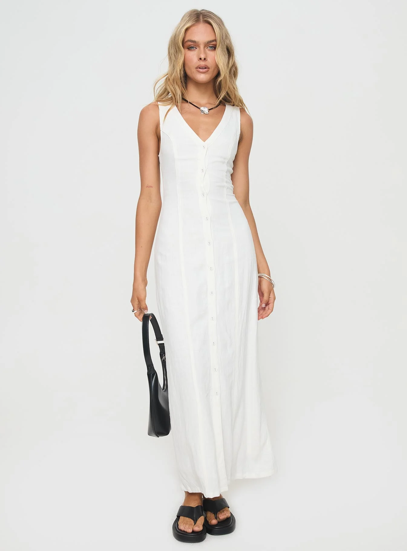Summer Season Linen Blend Maxi Dress White Petite - Image 2