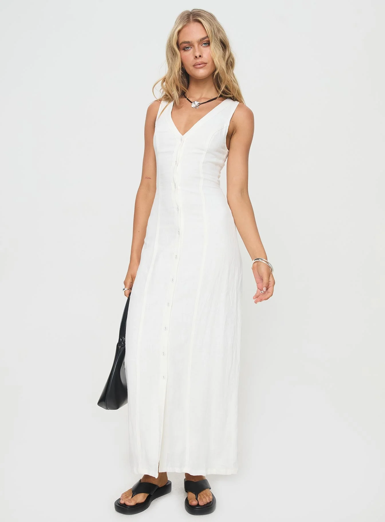Summer Season Linen Blend Maxi Dress White Petite - Image 3