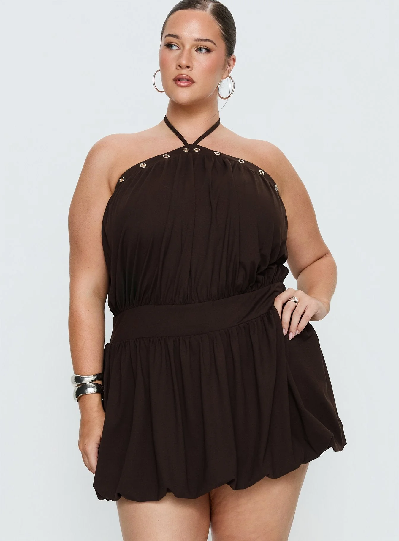 Sunnee Eyelet Detail Playsuit Brown Curve - Image 2
