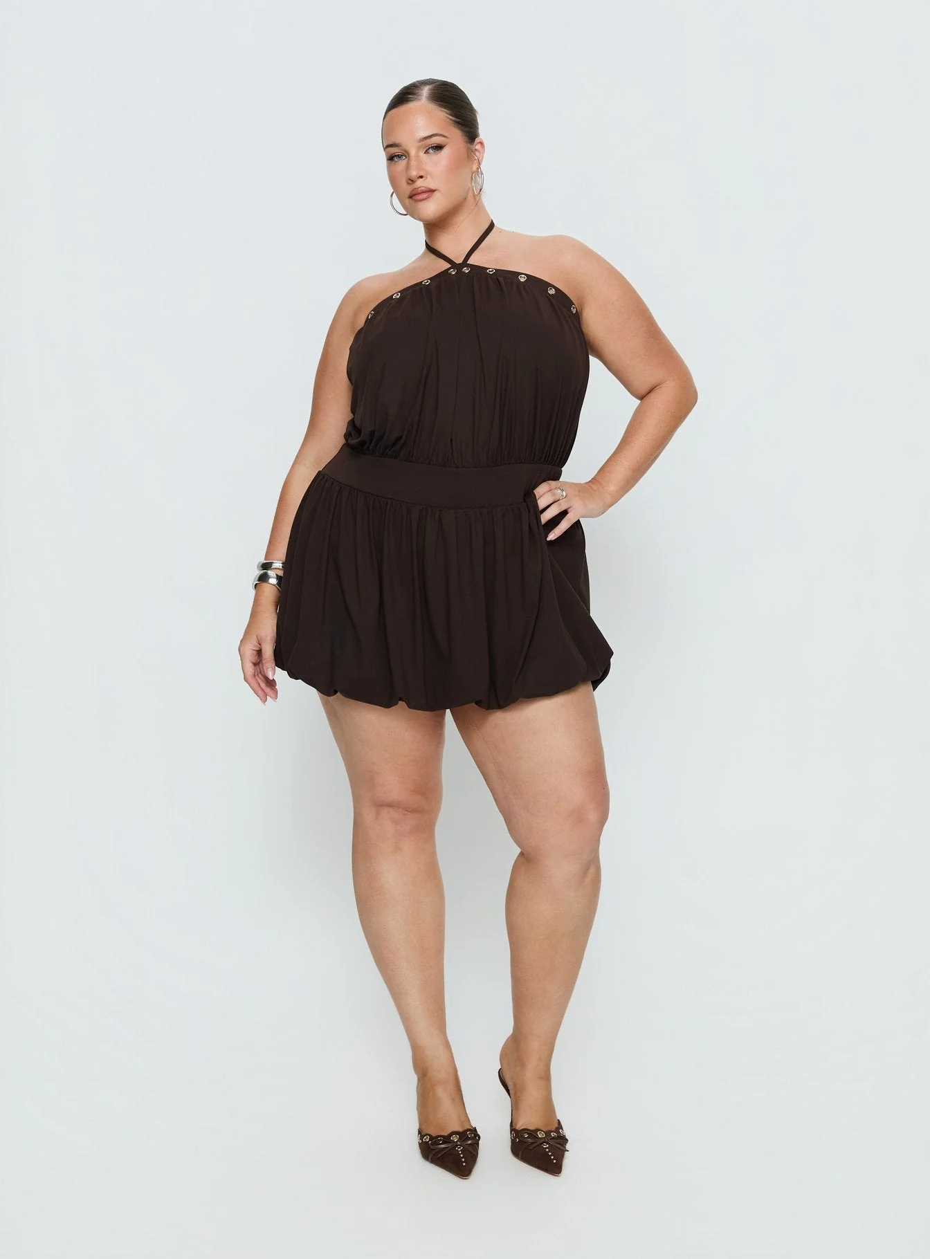 Sunnee Eyelet Detail Playsuit Brown Curve - Image 3