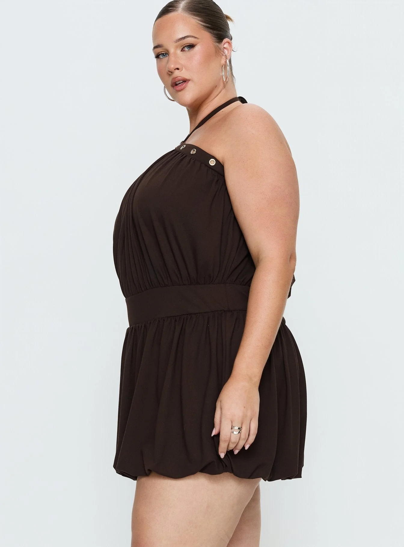 Sunnee Eyelet Detail Playsuit Brown Curve - Image 4