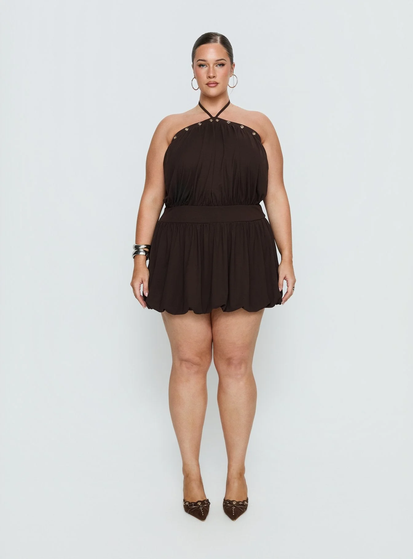 Sunnee Eyelet Detail Playsuit Brown Curve - Image 7