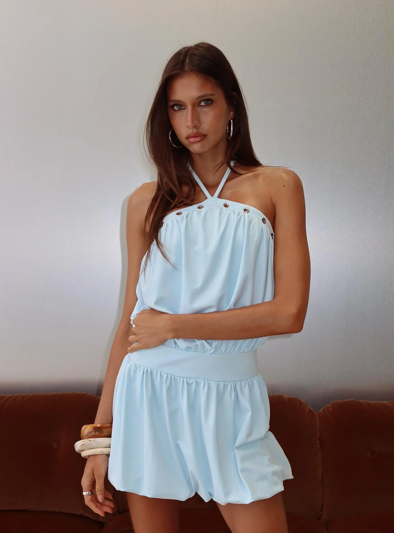 Sunnee Eyelet Detail Playsuit Icy Blue - Image 8