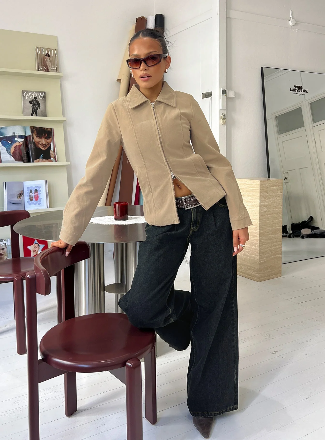 Supercut Low Rise Baggy Pleat Jeans Grunge Wash - Image 9