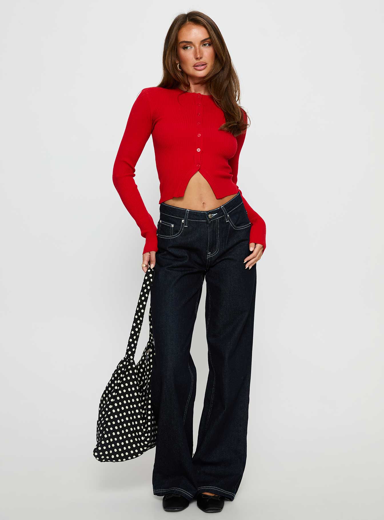 Suzu Long Sleeve Knit Top Red - Image 3