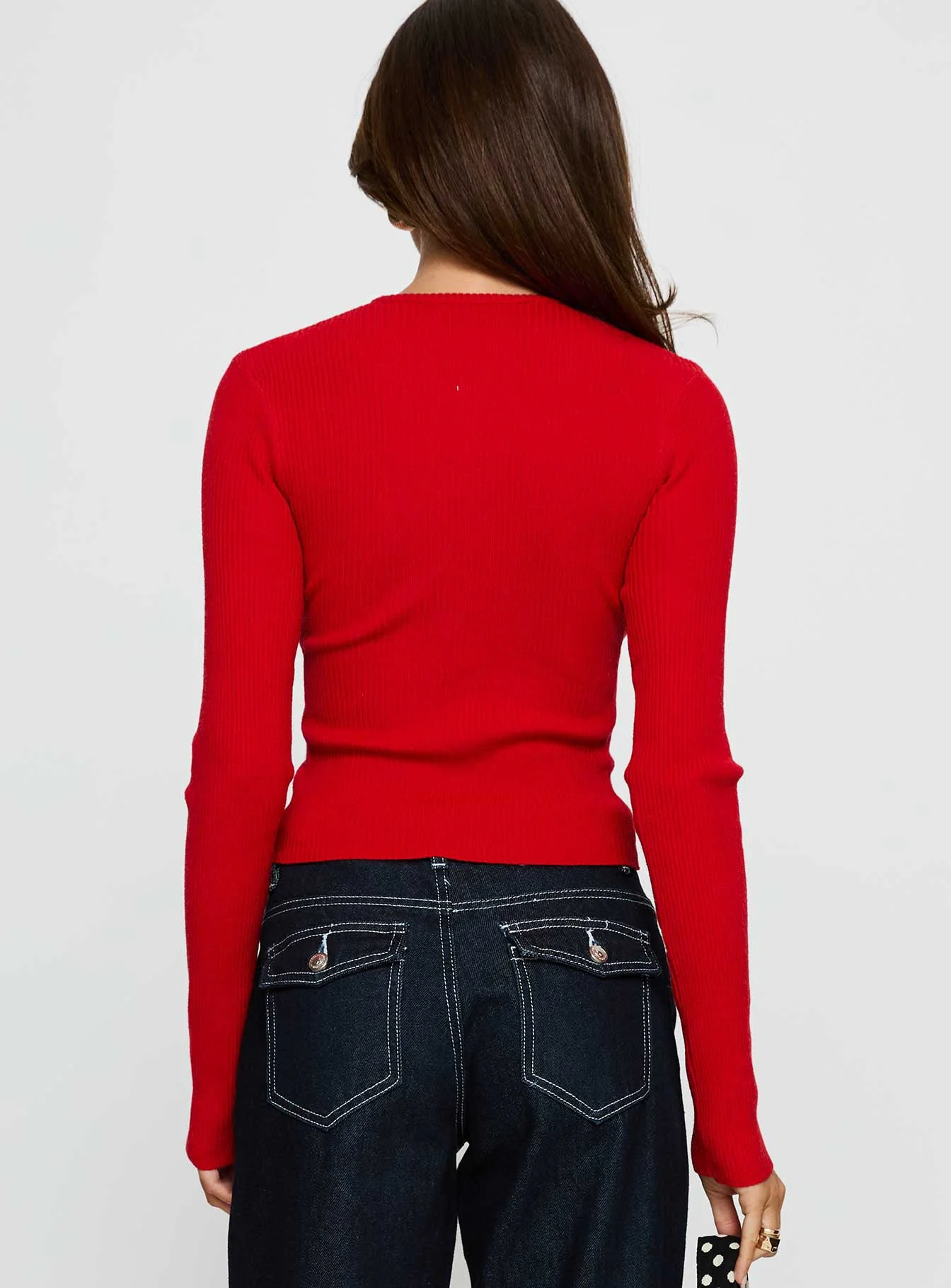 Suzu Long Sleeve Knit Top Red - Image 5