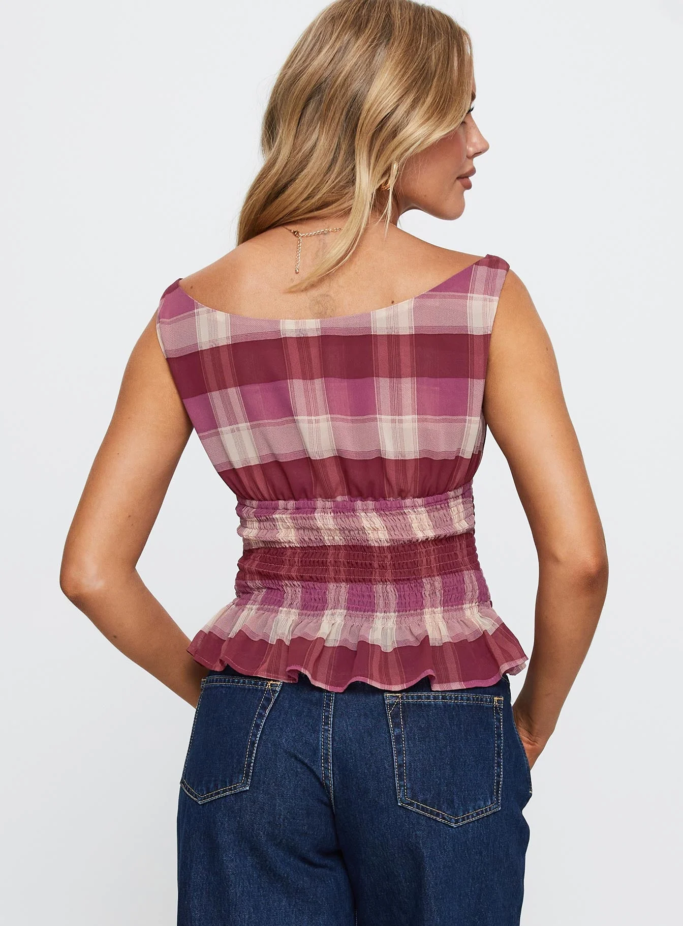Sweet Honey Frill Top Pink Check - Image 4