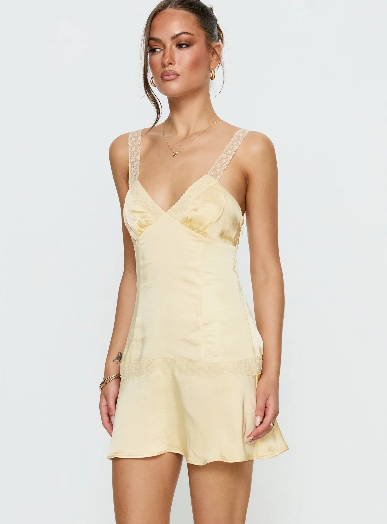 Sybelle Lace Drop Waist Mini Dress Yellow - Image 3