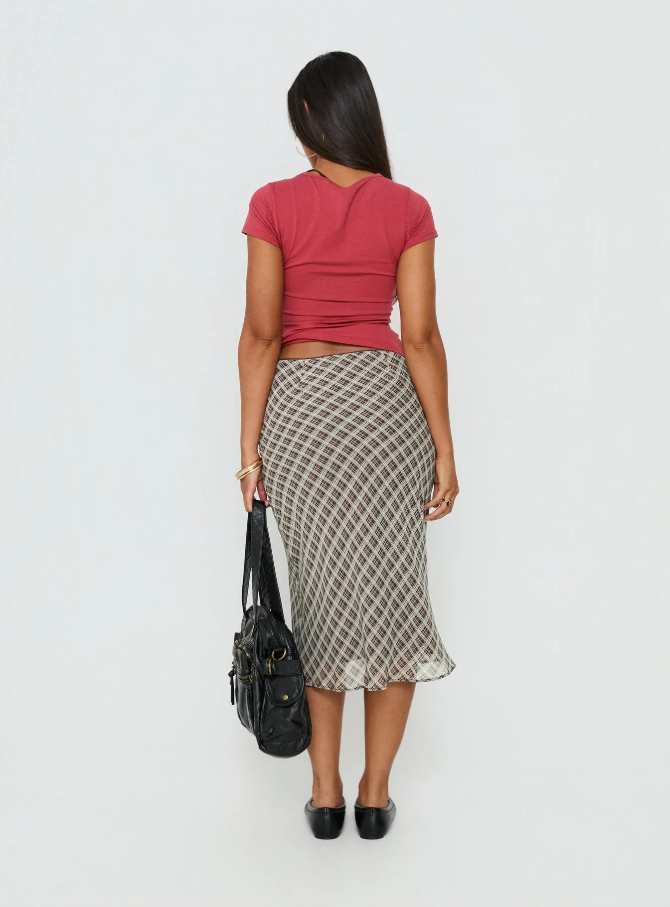 Sydni Midi Bias Cut Skirt Wine Check - Image 4