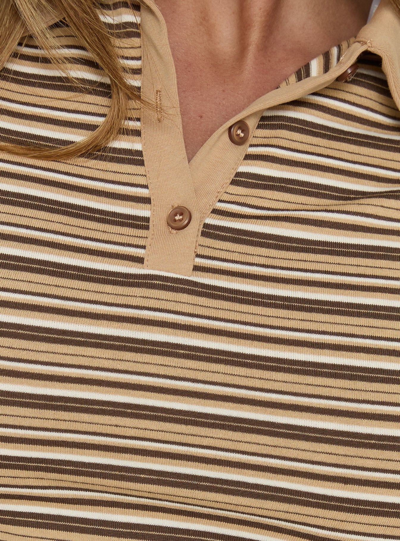 Sylvanna Collared Top Beige Stripe - Image 5