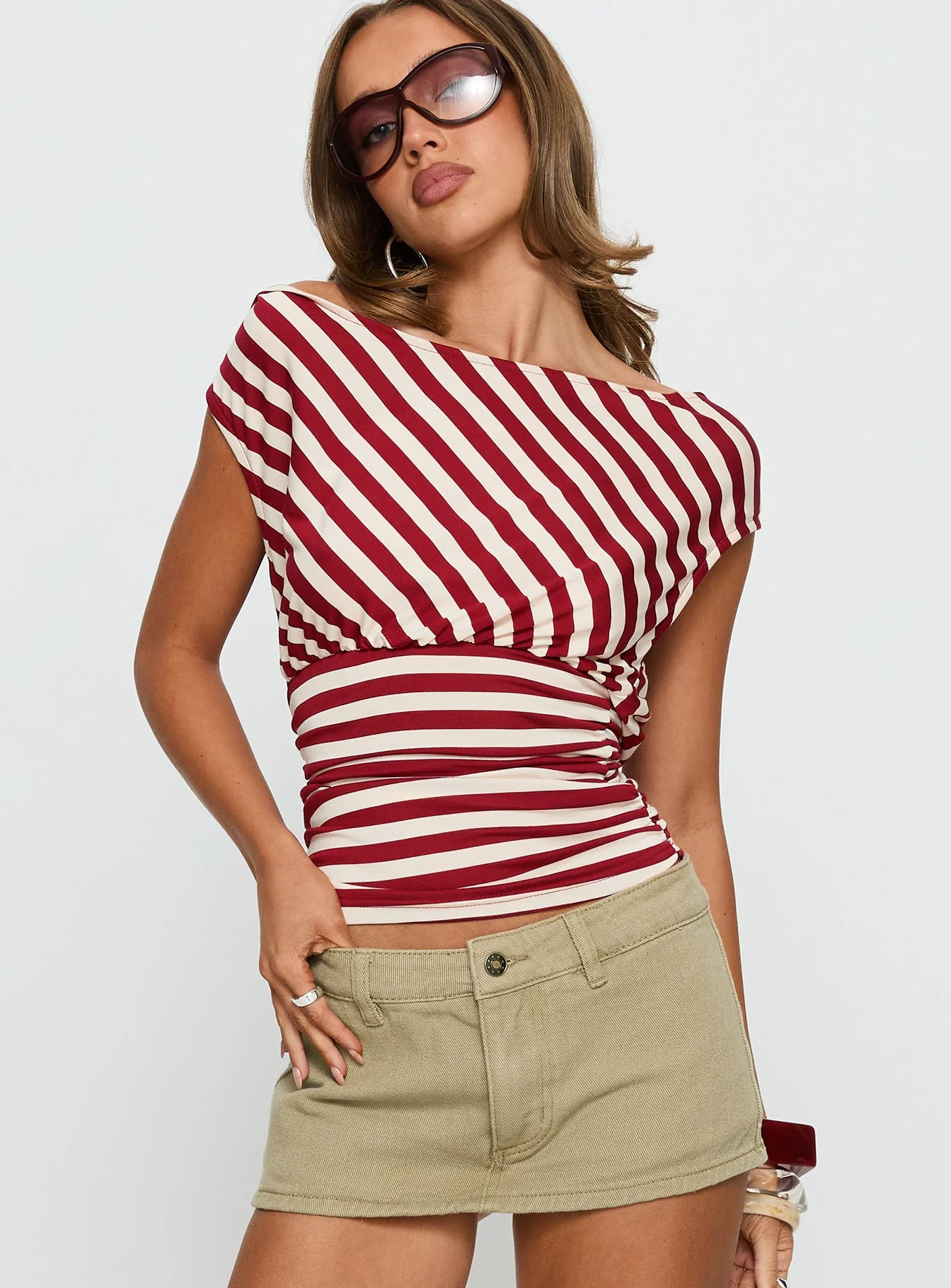 Syndie Bamboo Hooded Top Red / Cream Stripe - Image 2