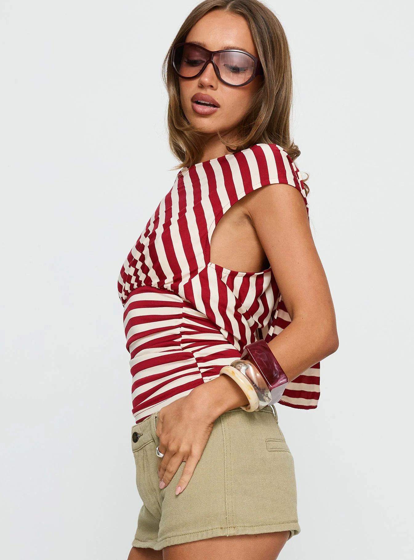 Syndie Bamboo Hooded Top Red / Cream Stripe - Image 4