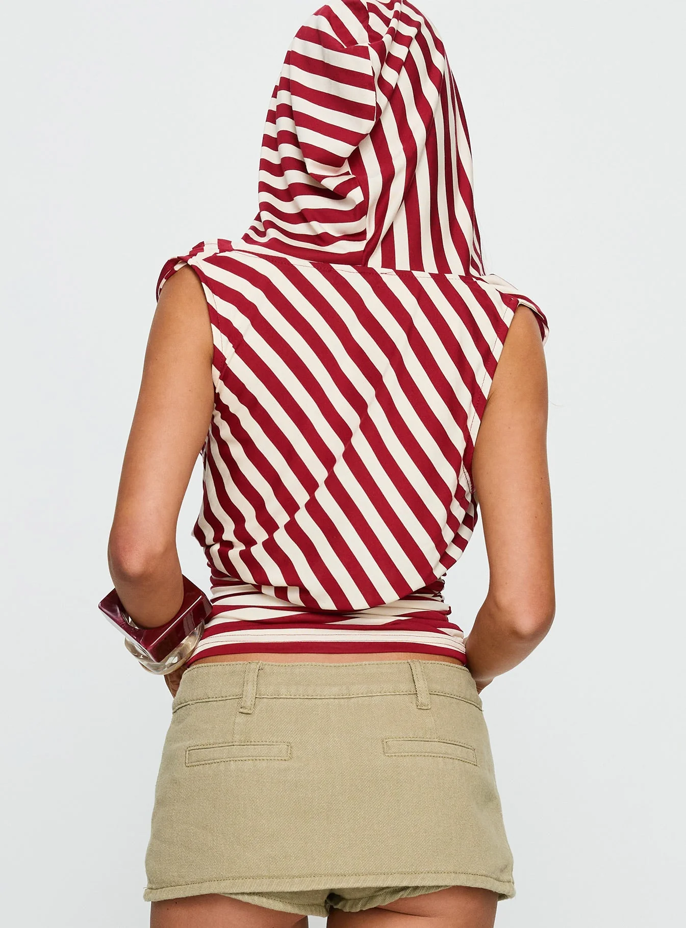Syndie Bamboo Hooded Top Red / Cream Stripe - Image 5
