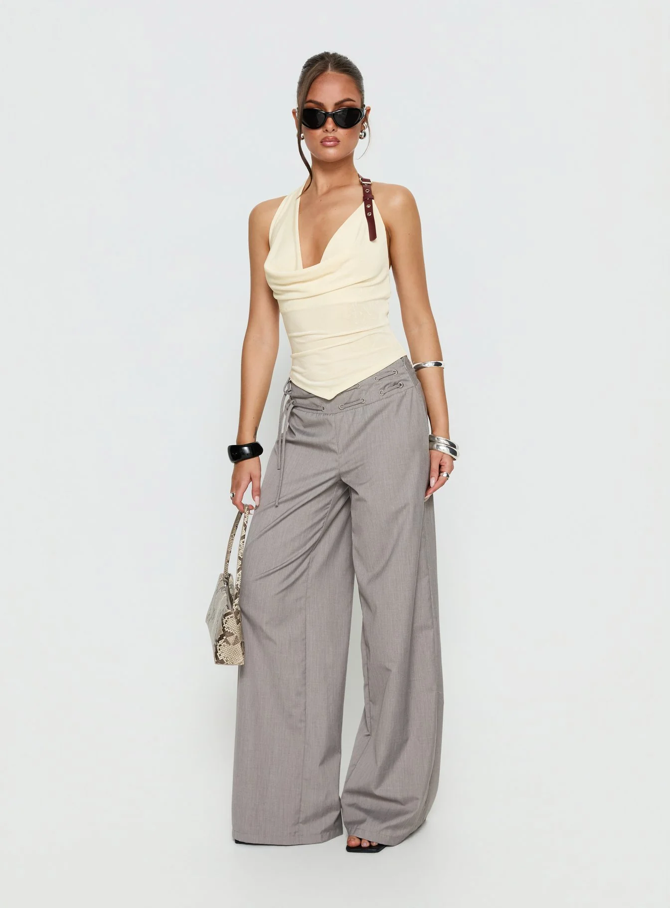 Syrenah Halter Cowl Neck Top Cream - Image 3