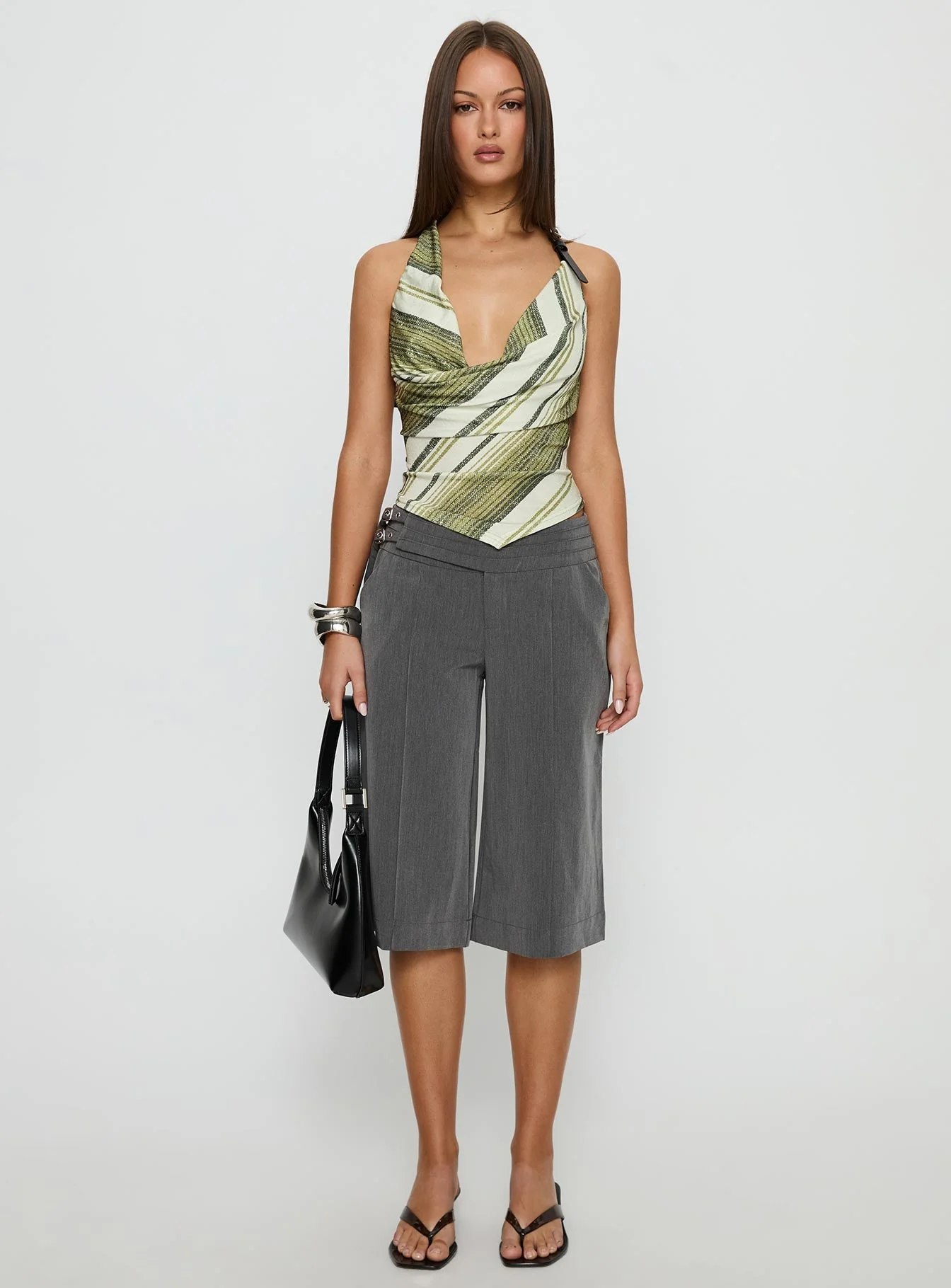 Syrenah Halter Cowl Neck Top Green Stripe - Image 7