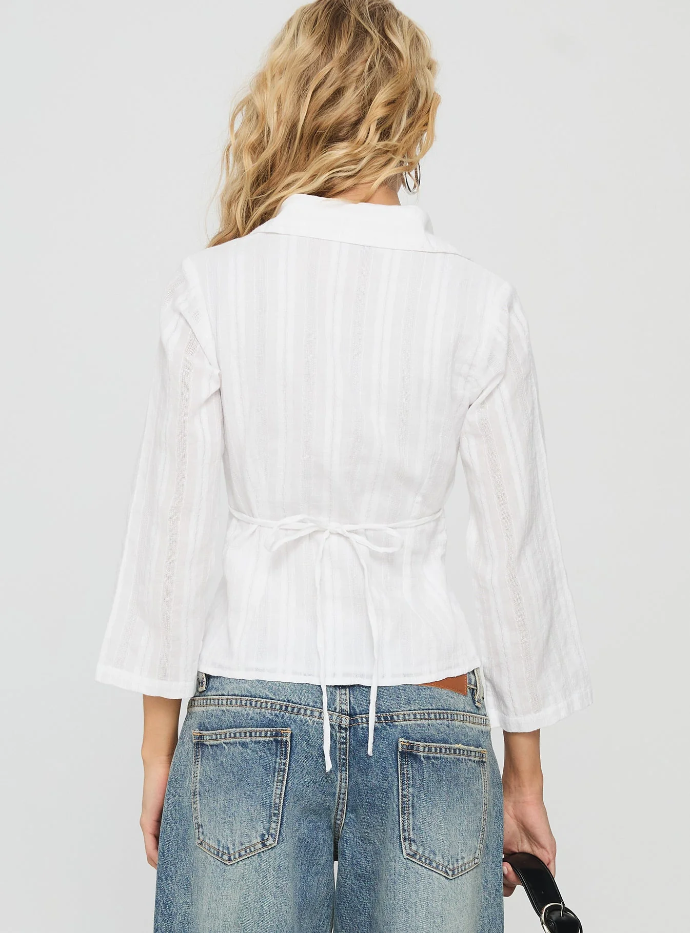 Taelynn 3/4 Sleeve Button Up Shirt White - Image 5
