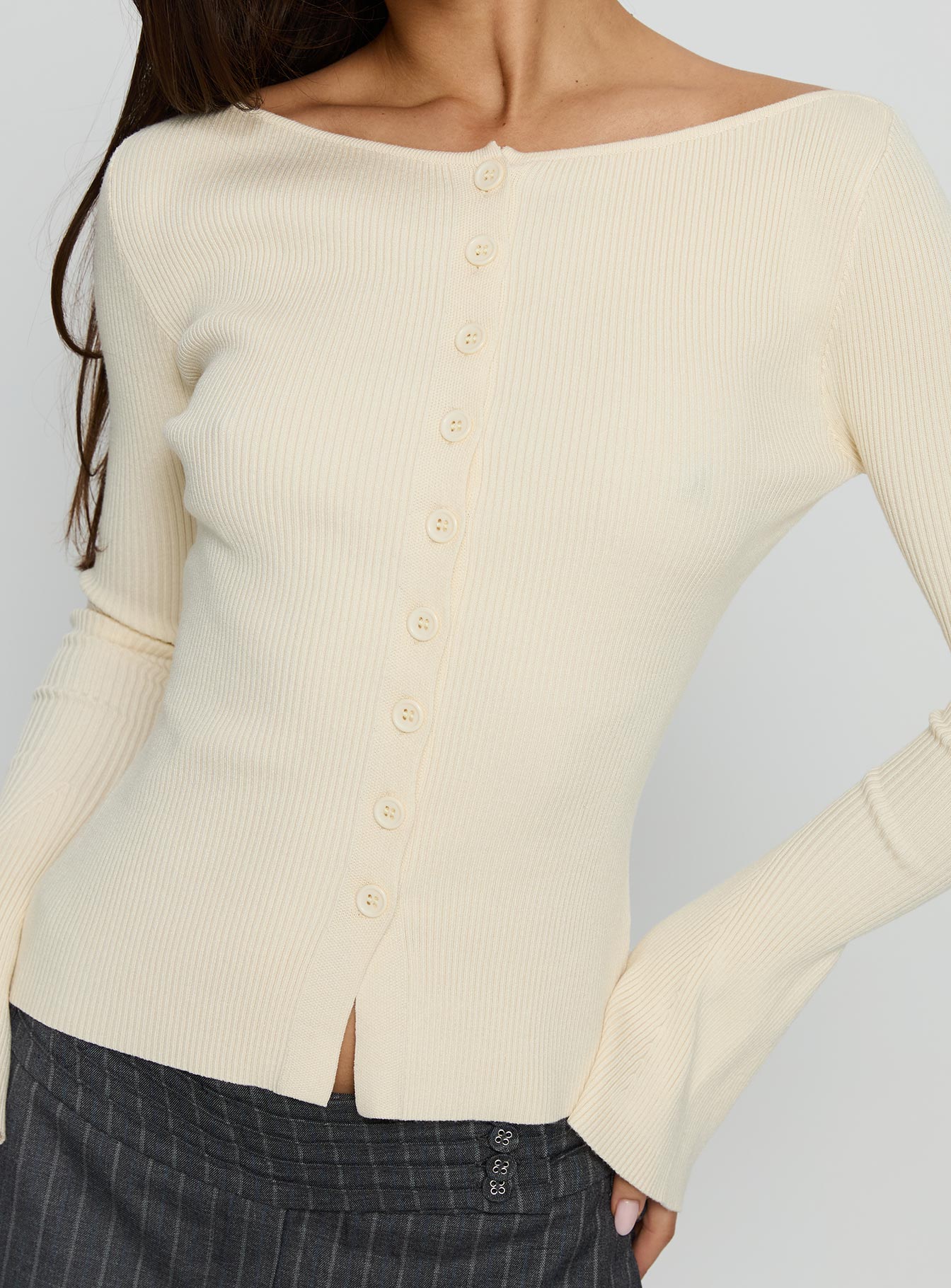 Tahnia Off Shoulder Button Up Top Butter - Image 7