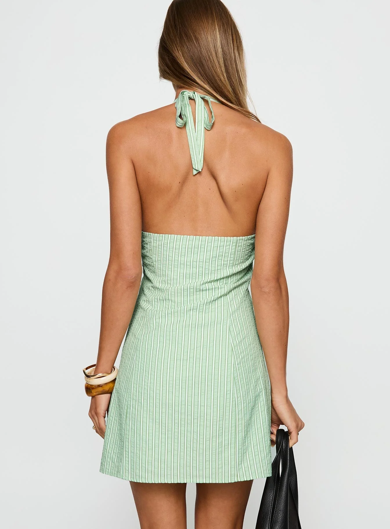 Tahoe Halter Mini Dress Sage Stripe - Image 5