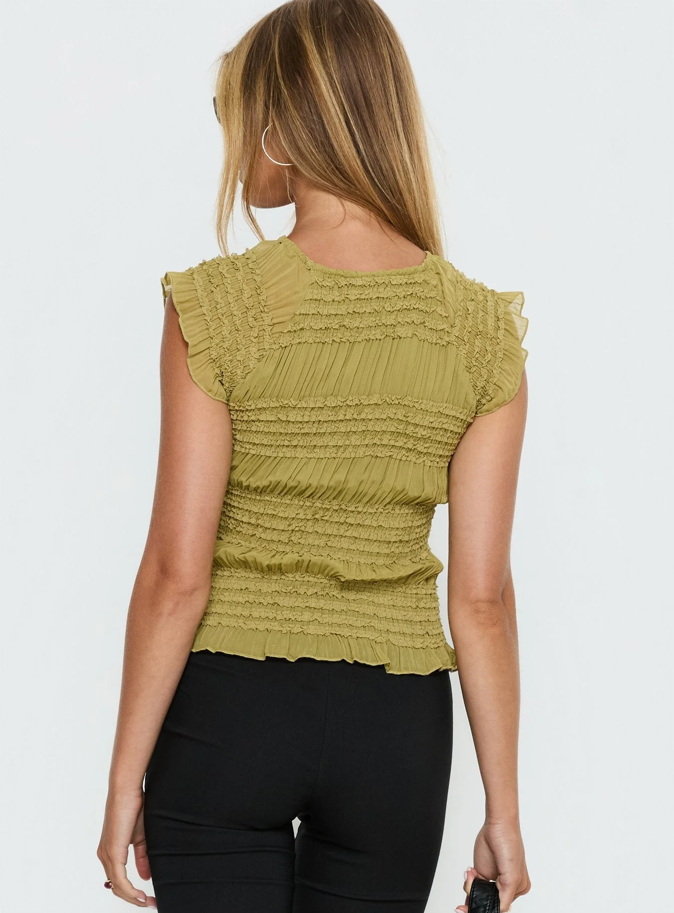 Talyn Cap Sleeve Frill Top Olive - Image 5