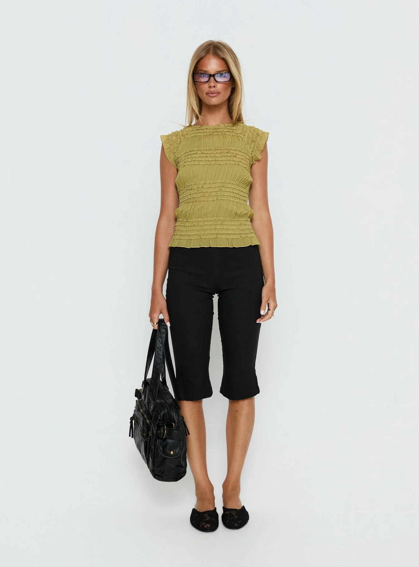 Talyn Cap Sleeve Frill Top Olive - Image 8