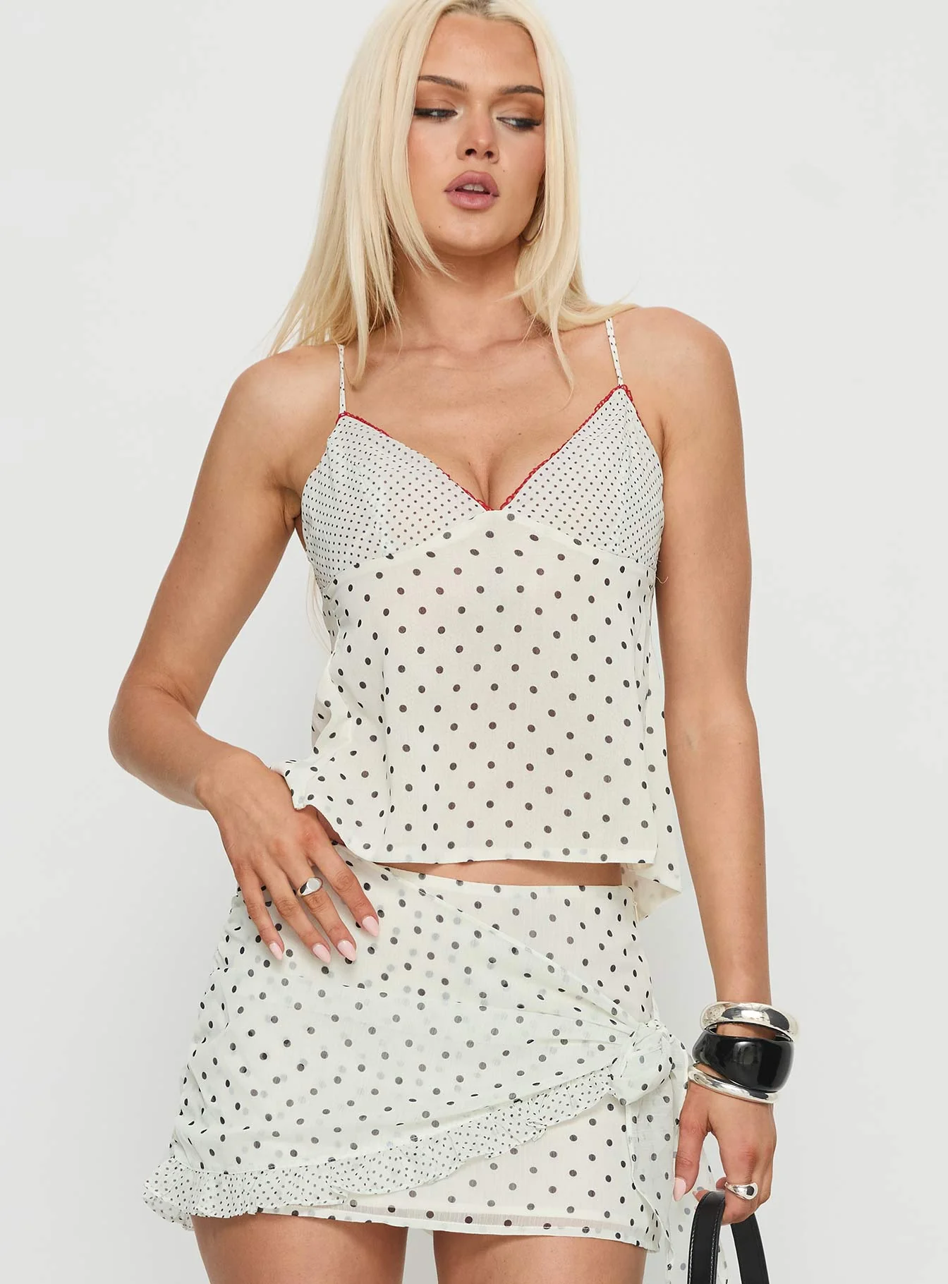 Tanelle Spliced Tank Top White Polka Dot - Image 2