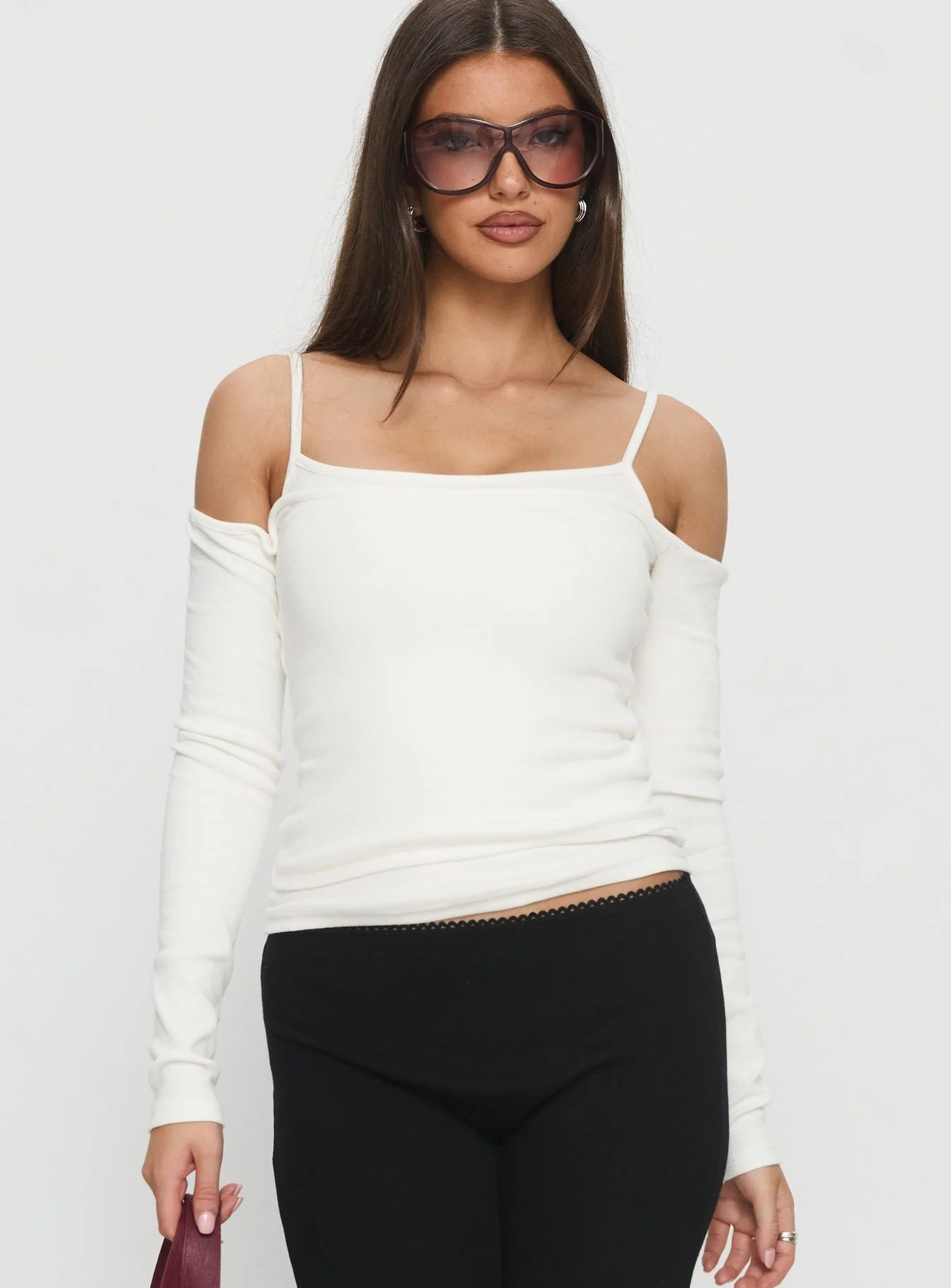Teenage Dreams Layered Long Sleeve Top White - Image 2