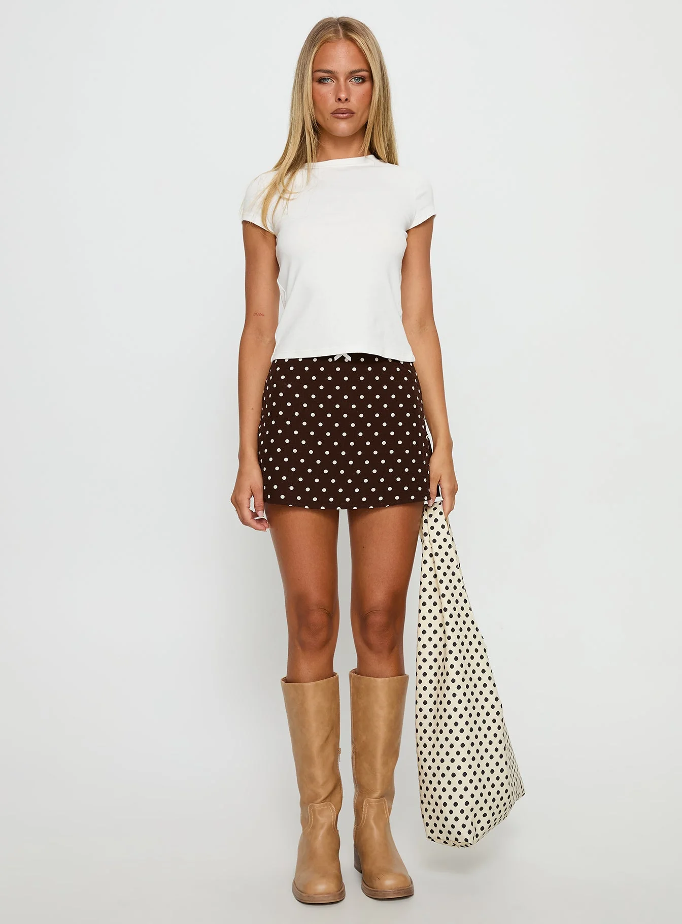 Tejano Mini Skirt Brown Polka Dot - Image 7