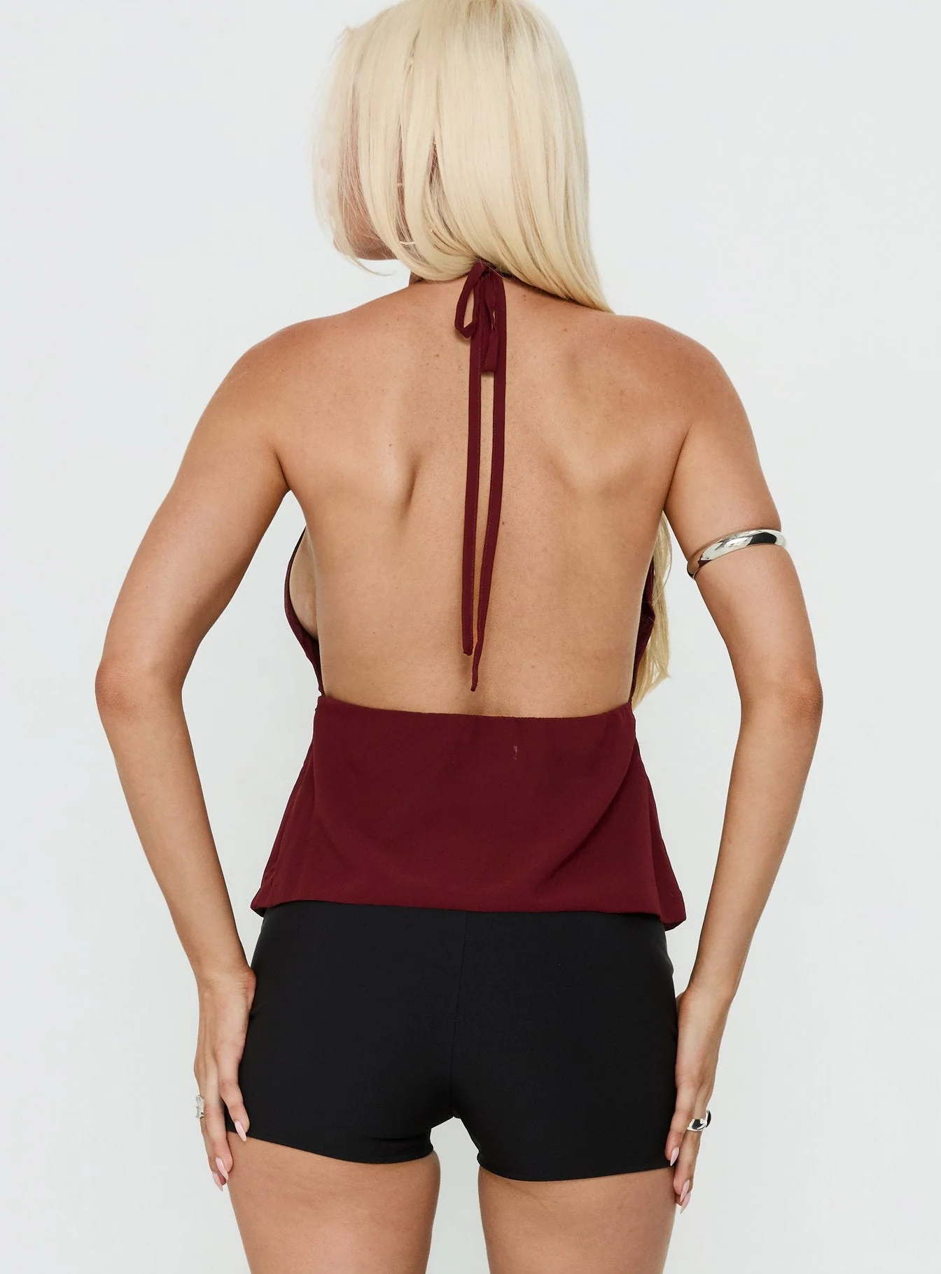 Tekapo Studded V-Neck Top Burgundy - Image 4