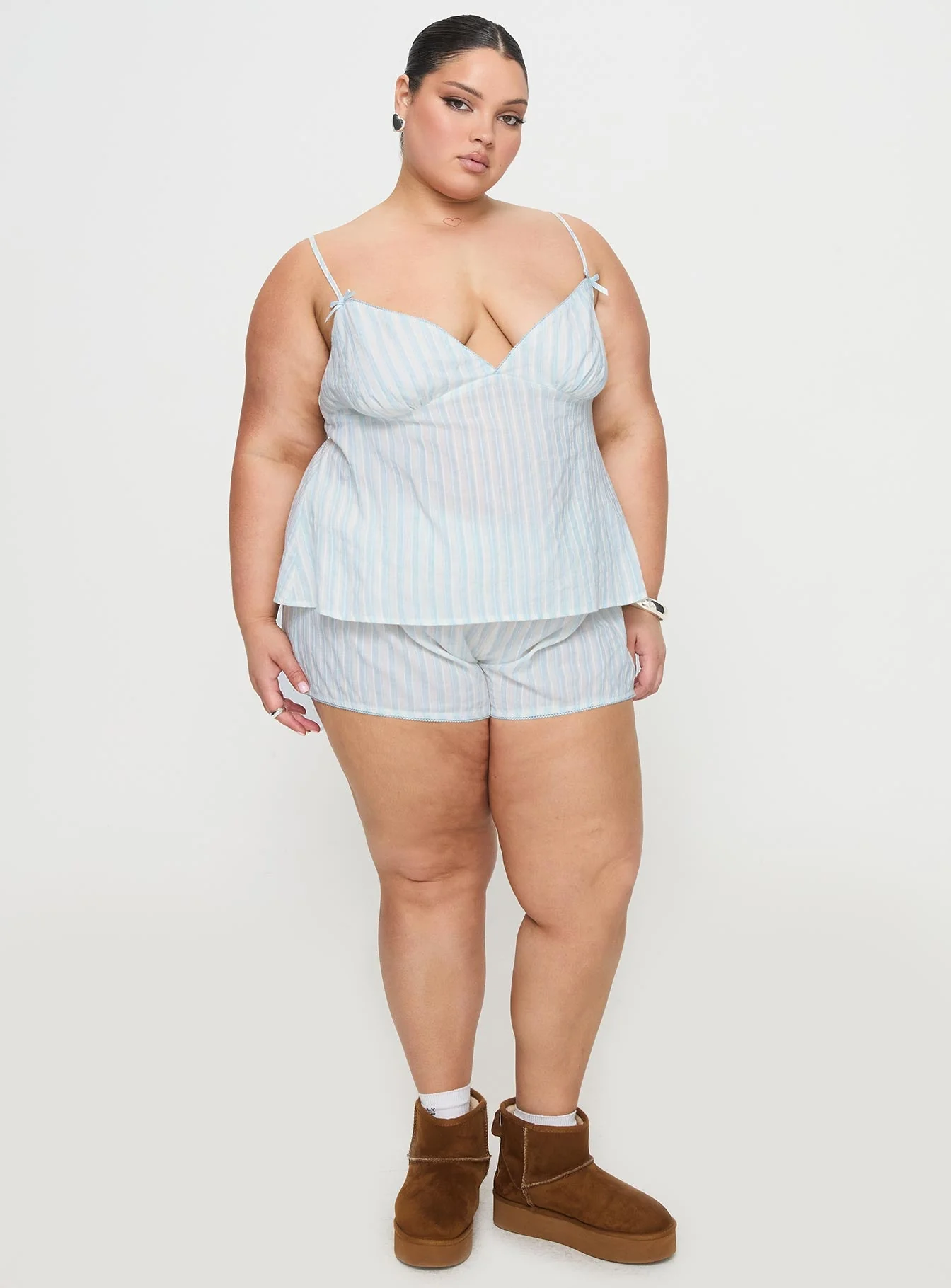Tenderness Lace Sleep Set Blue / White Stripe Curve - Image 3
