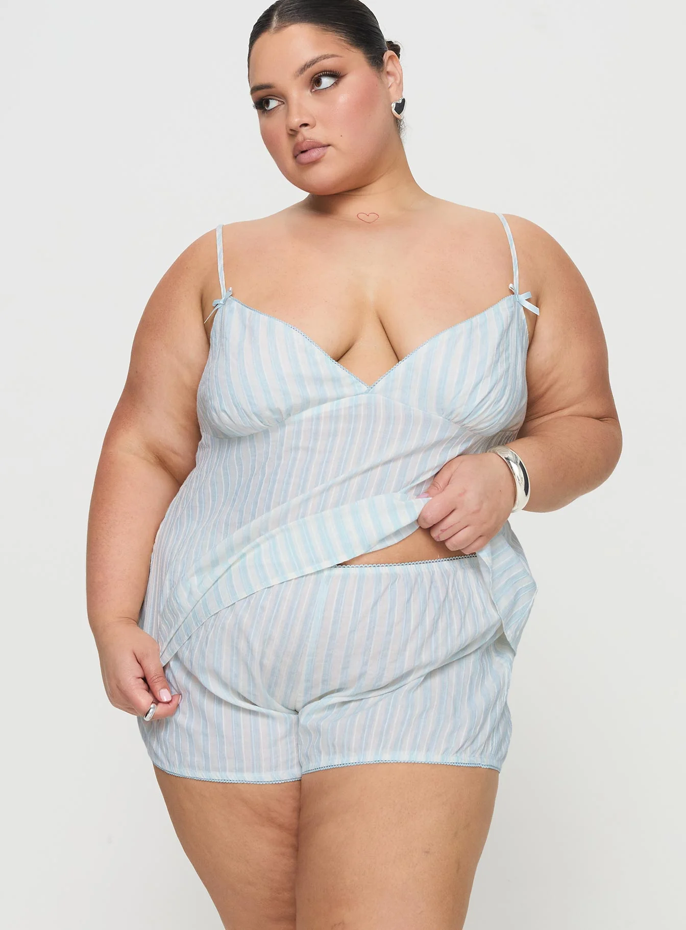 Tenderness Lace Sleep Set Blue / White Stripe Curve - Image 4