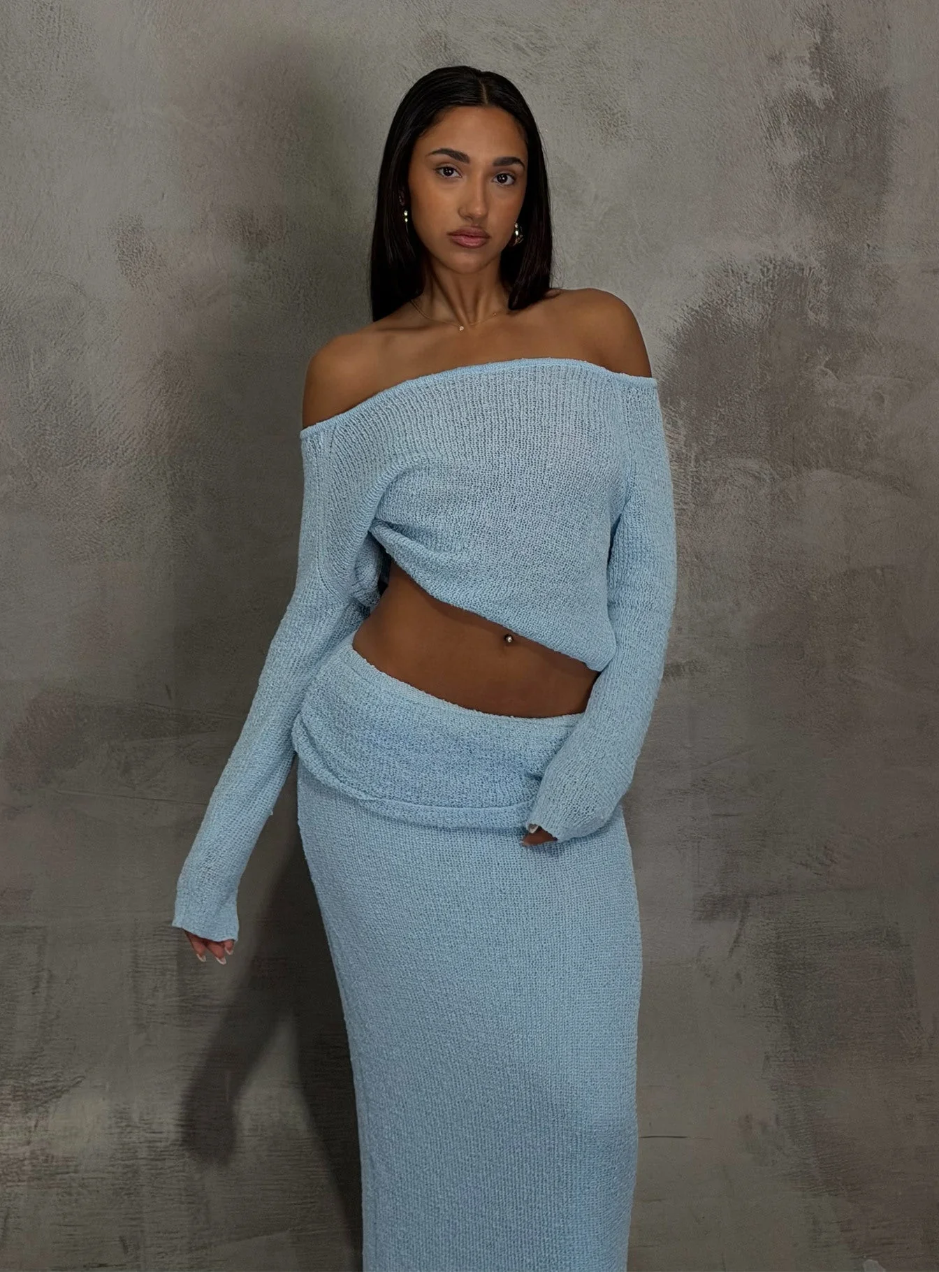 Tessira Boucle Maxi Skirt Blue