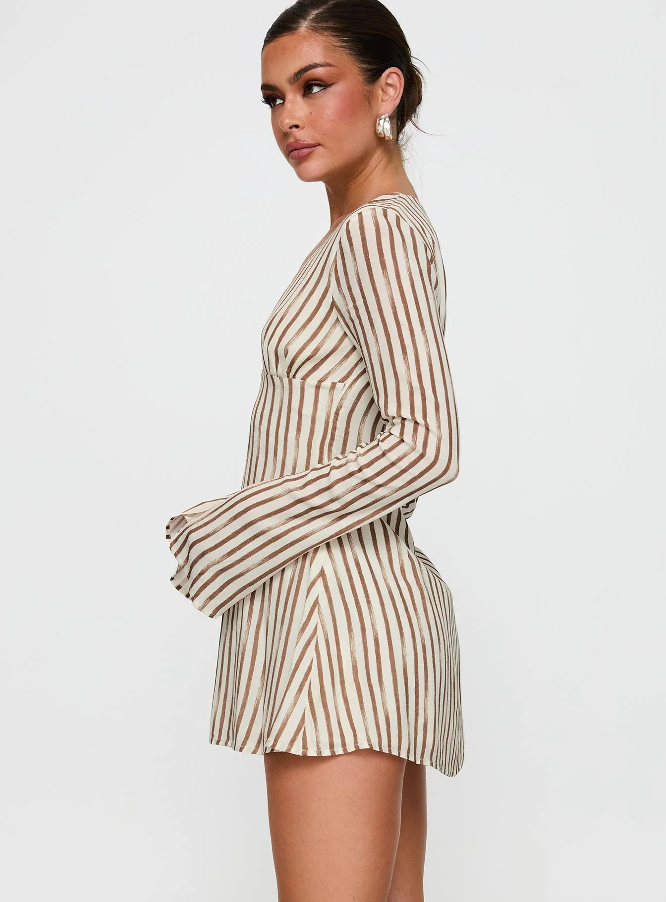 The Good Life Mini Dress Brown / White Stripe - Image 4
