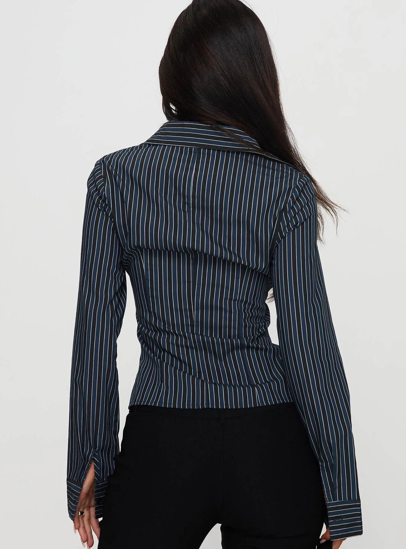 Theroux Long Sleeve Top Navy Pinstripe - Image 5