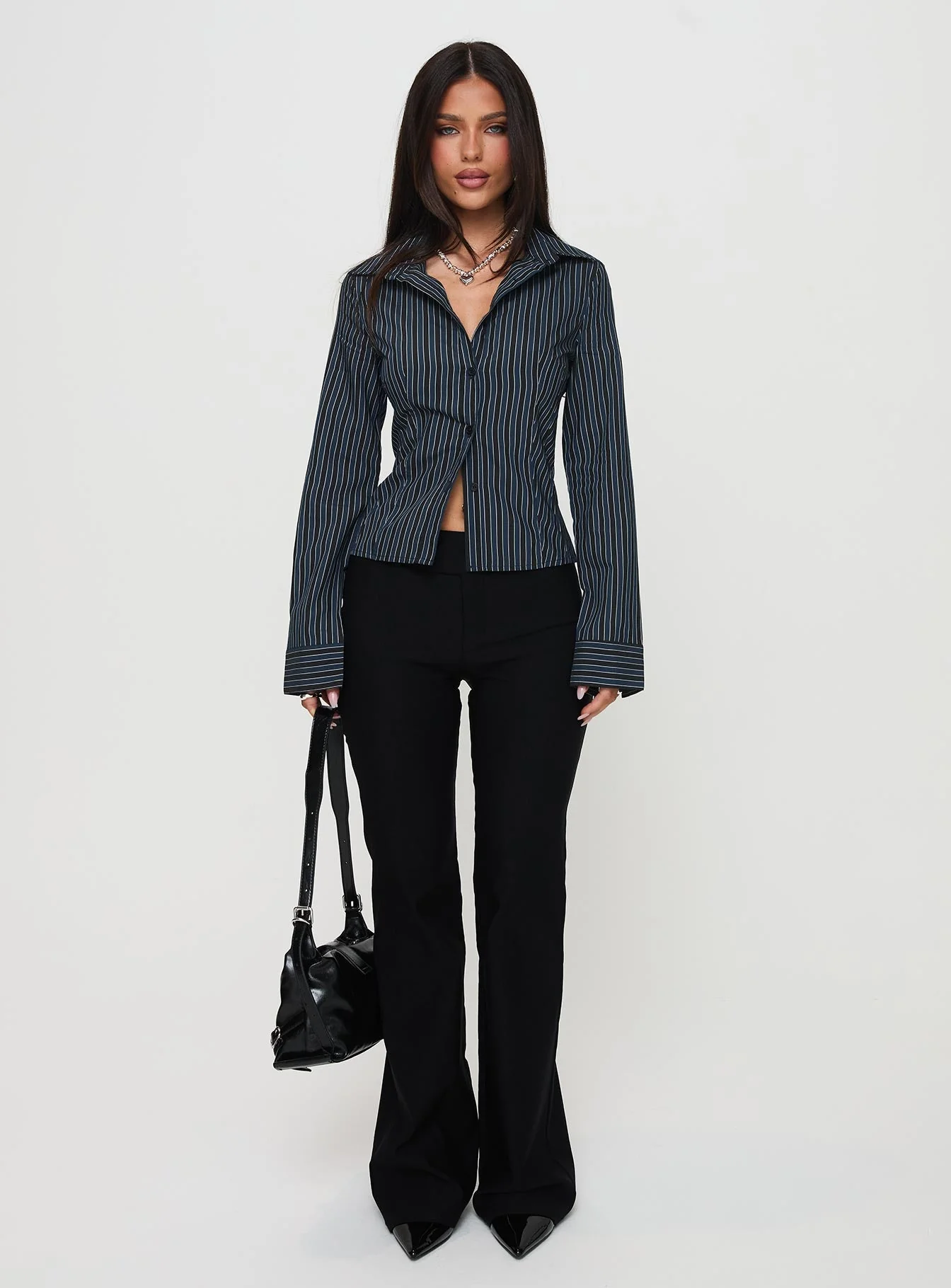 Theroux Long Sleeve Top Navy Pinstripe - Image 7