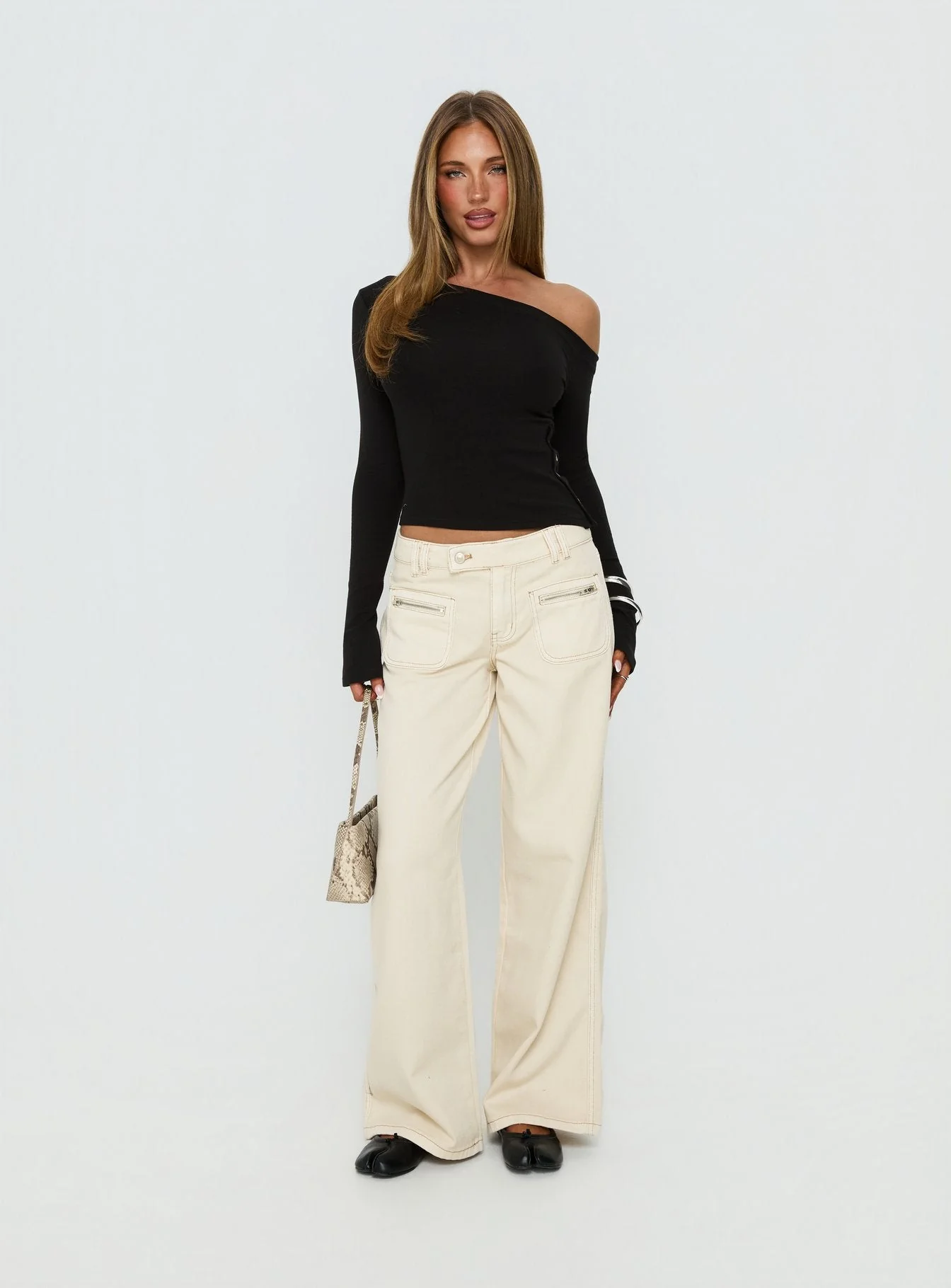 Think of Me Long Sleeve One Shoulder Top Black - Image 3