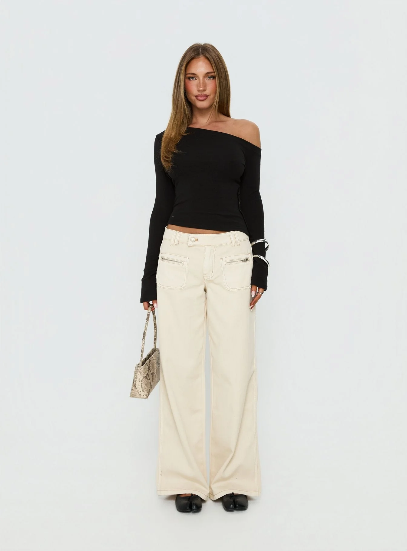 Think of Me Long Sleeve One Shoulder Top Black - Image 7