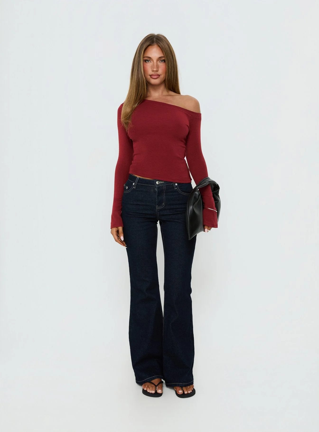 Think of Me Long Sleeve One Shoulder Top Cherry - Image 6