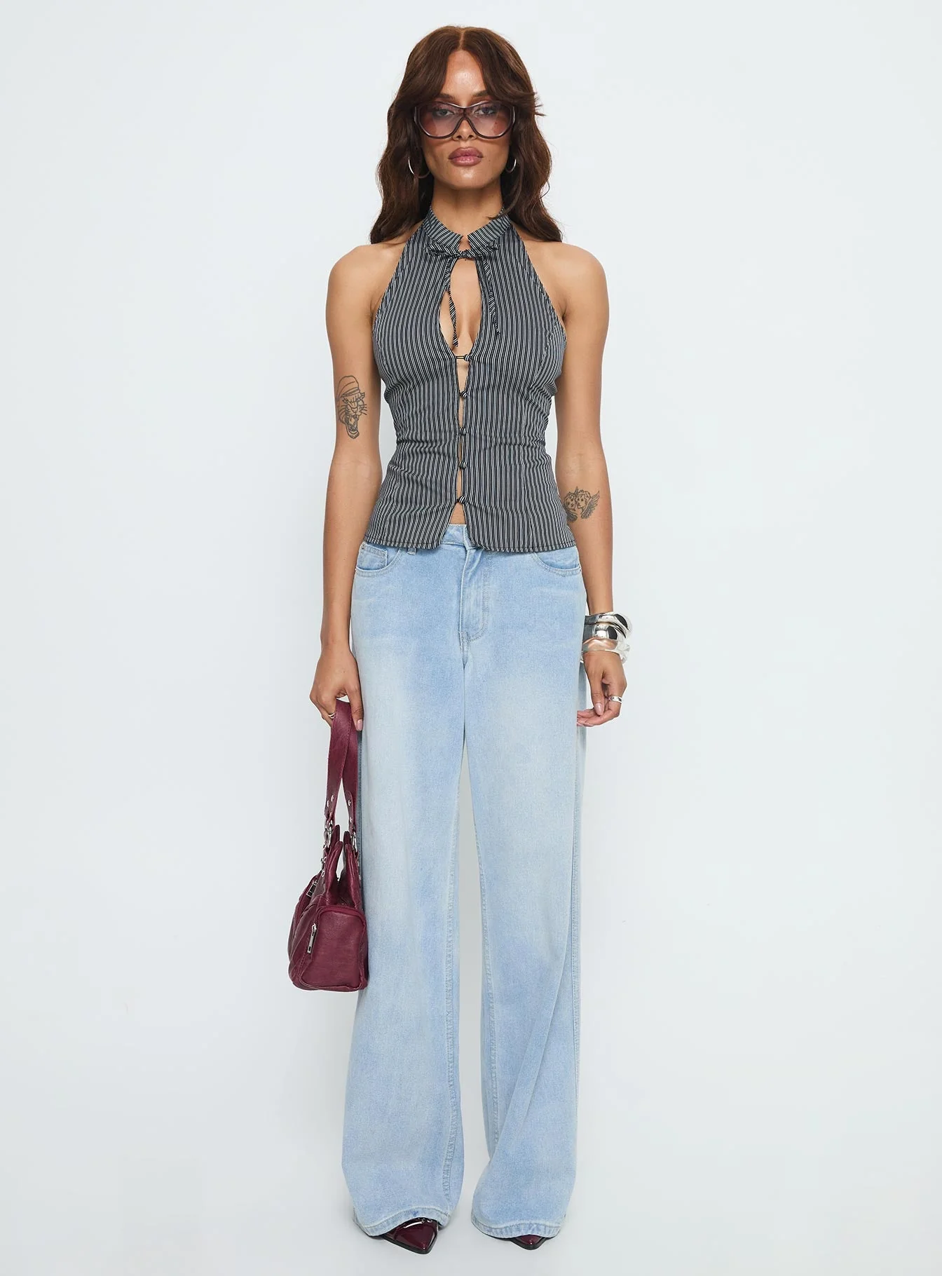 Tiarra Keyhole Sleeveless Top Black Stripe - Image 7
