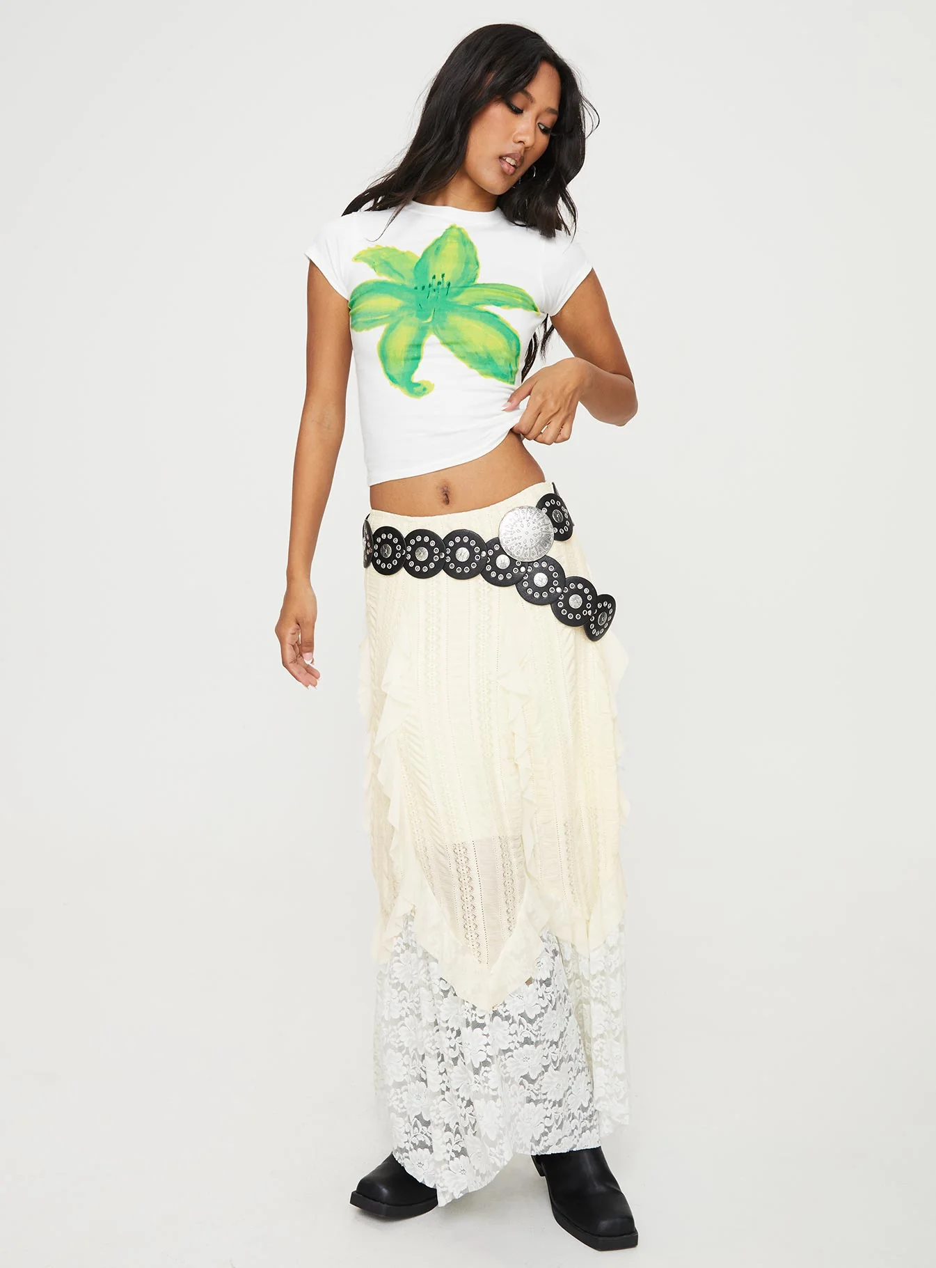 Tiona Summer Flower Top White / Lime - Image 4