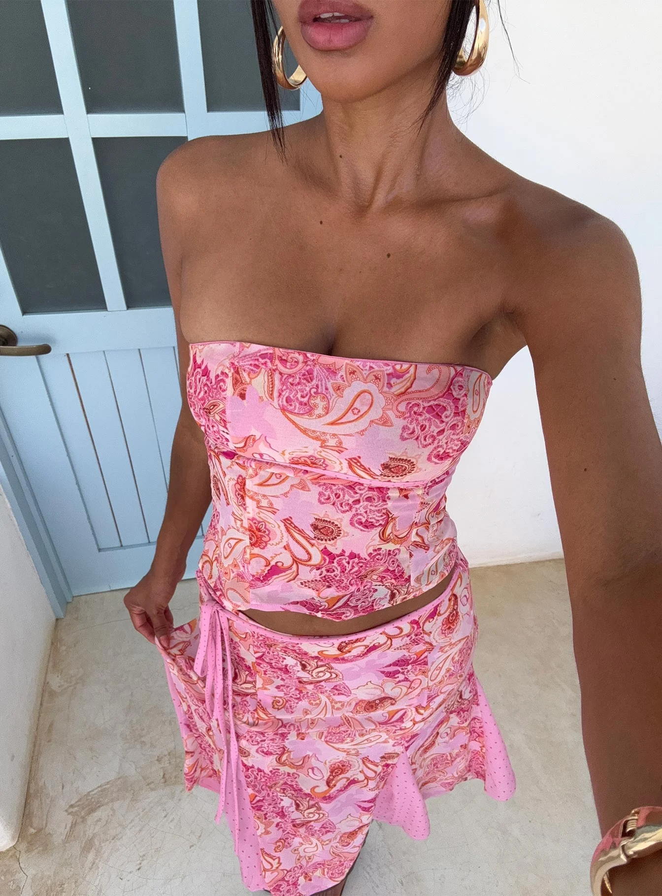 Tipsy Midi Skirt Pink Paisley - Image 3