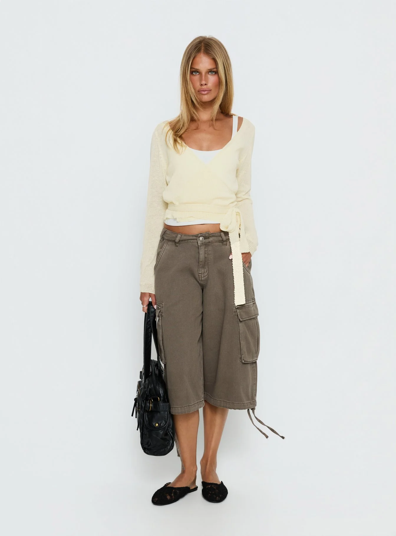 Tonee Sheer Wrap Knit Cardigan Butter Cream - Image 3