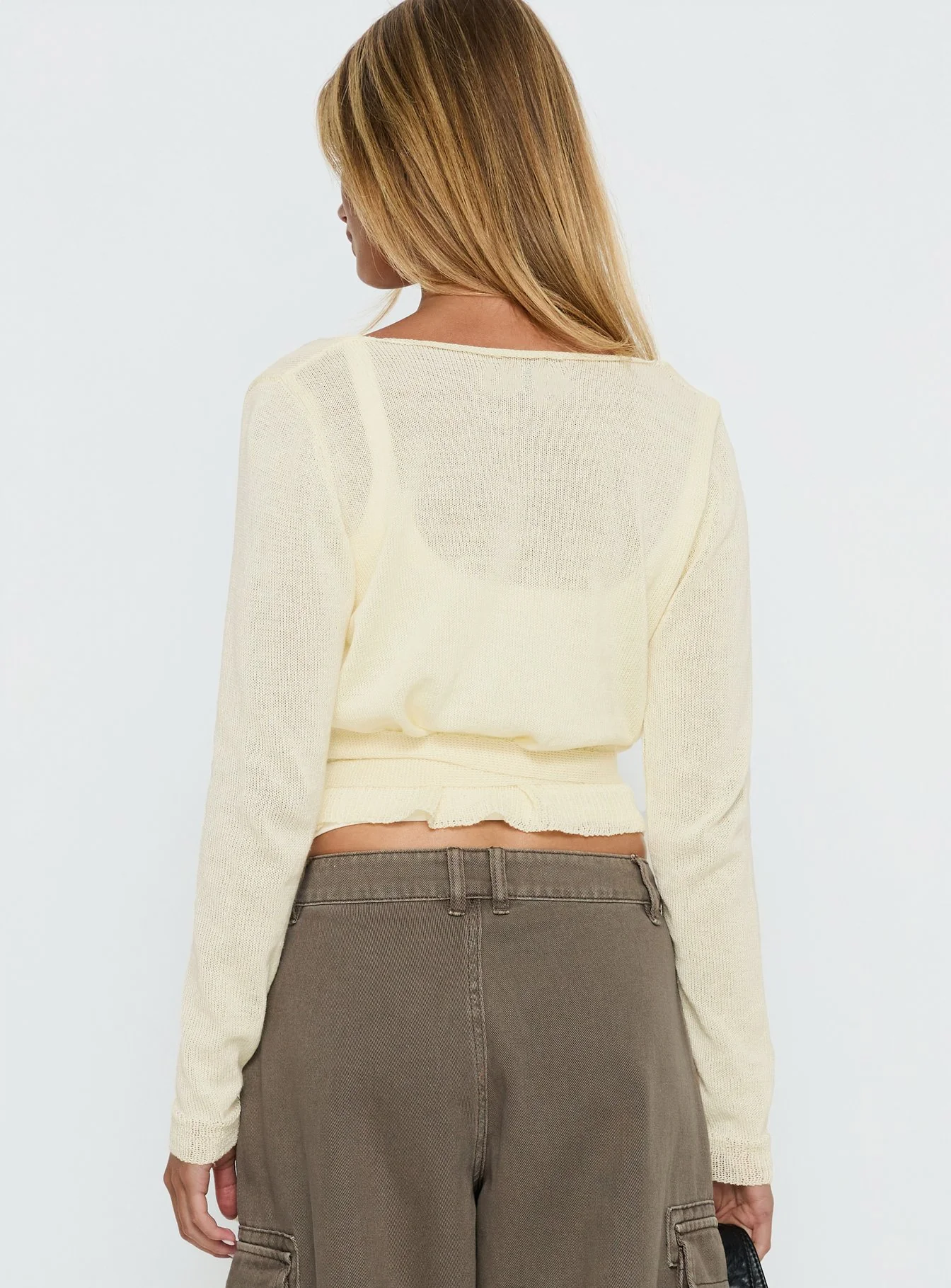 Tonee Sheer Wrap Knit Cardigan Butter Cream - Image 5