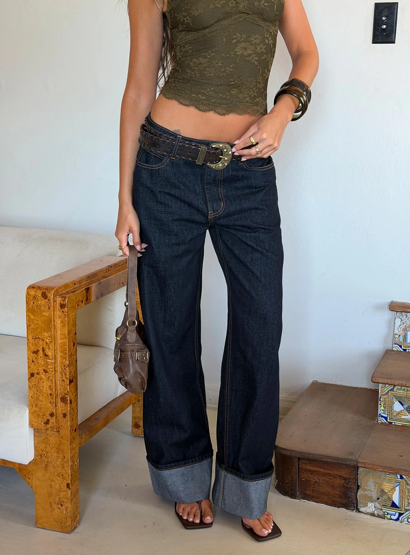 Top Model Low Rise Straight Leg Cuffed Jean Dark Denim - Image 11