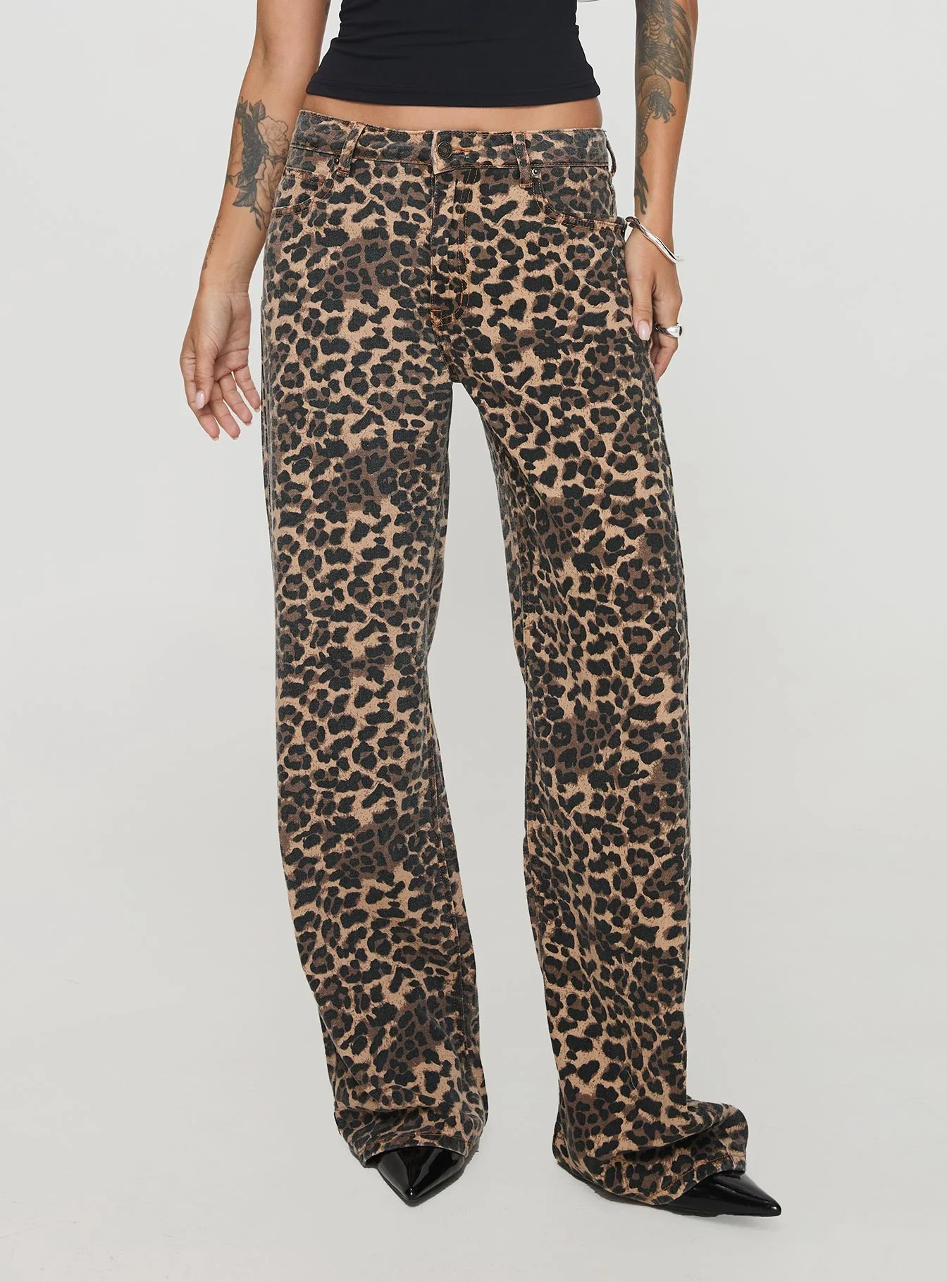 Top Model Low Rise Straight Leg Jeans Leopard - Image 2
