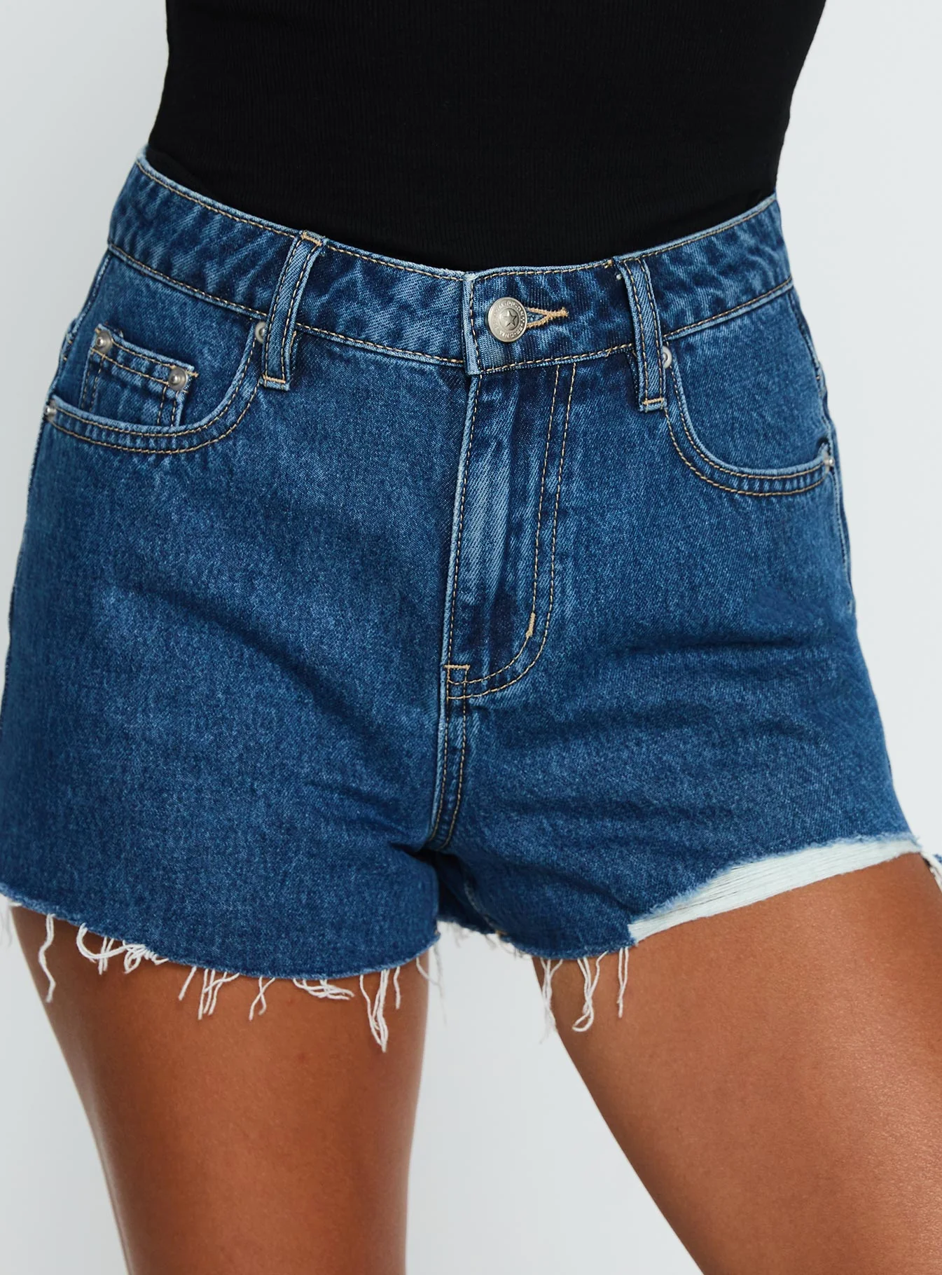Top Tier Mid Rise Denim Shorts Mid Blue Wash - Image 6