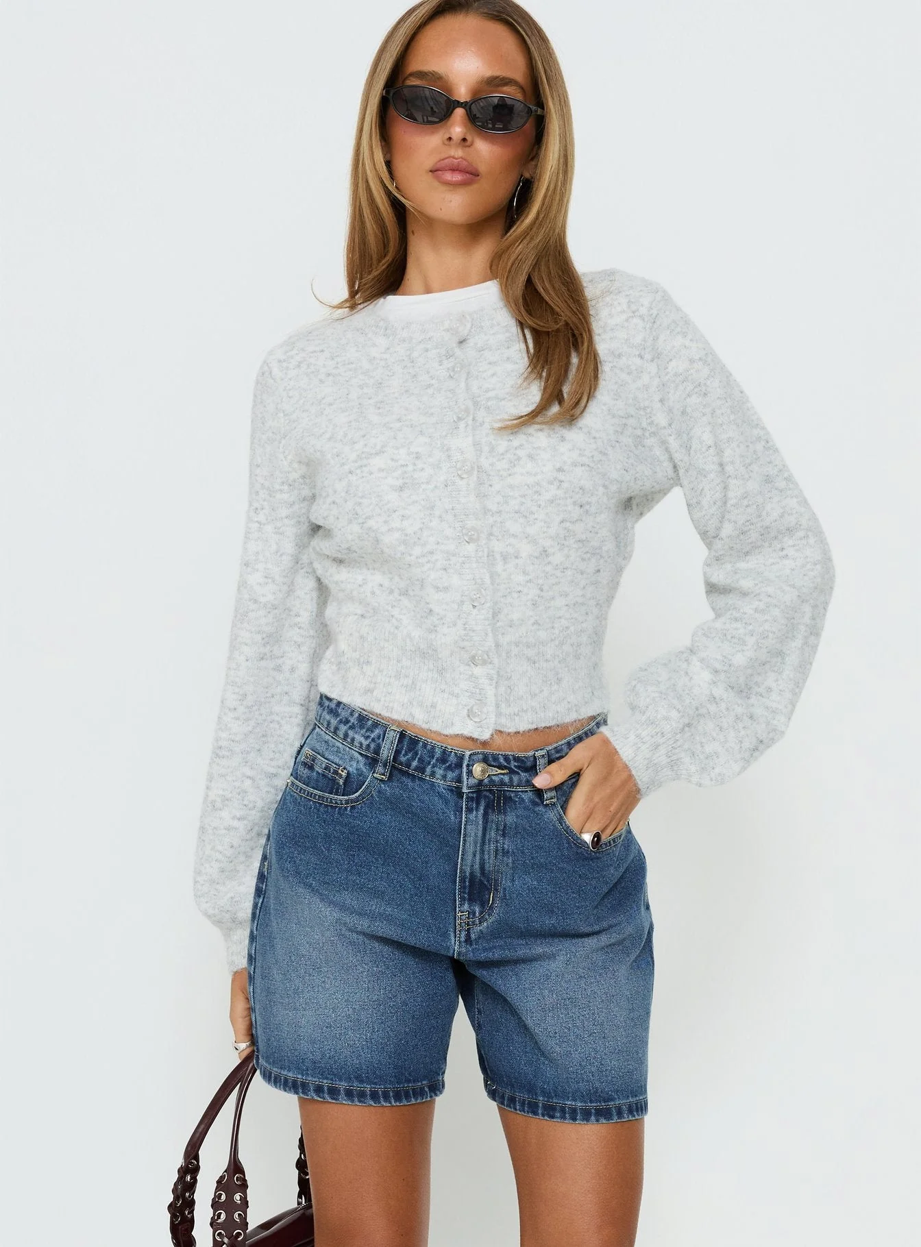 Torri Longline Denim Shorts Mid Blue Wash - Image 2