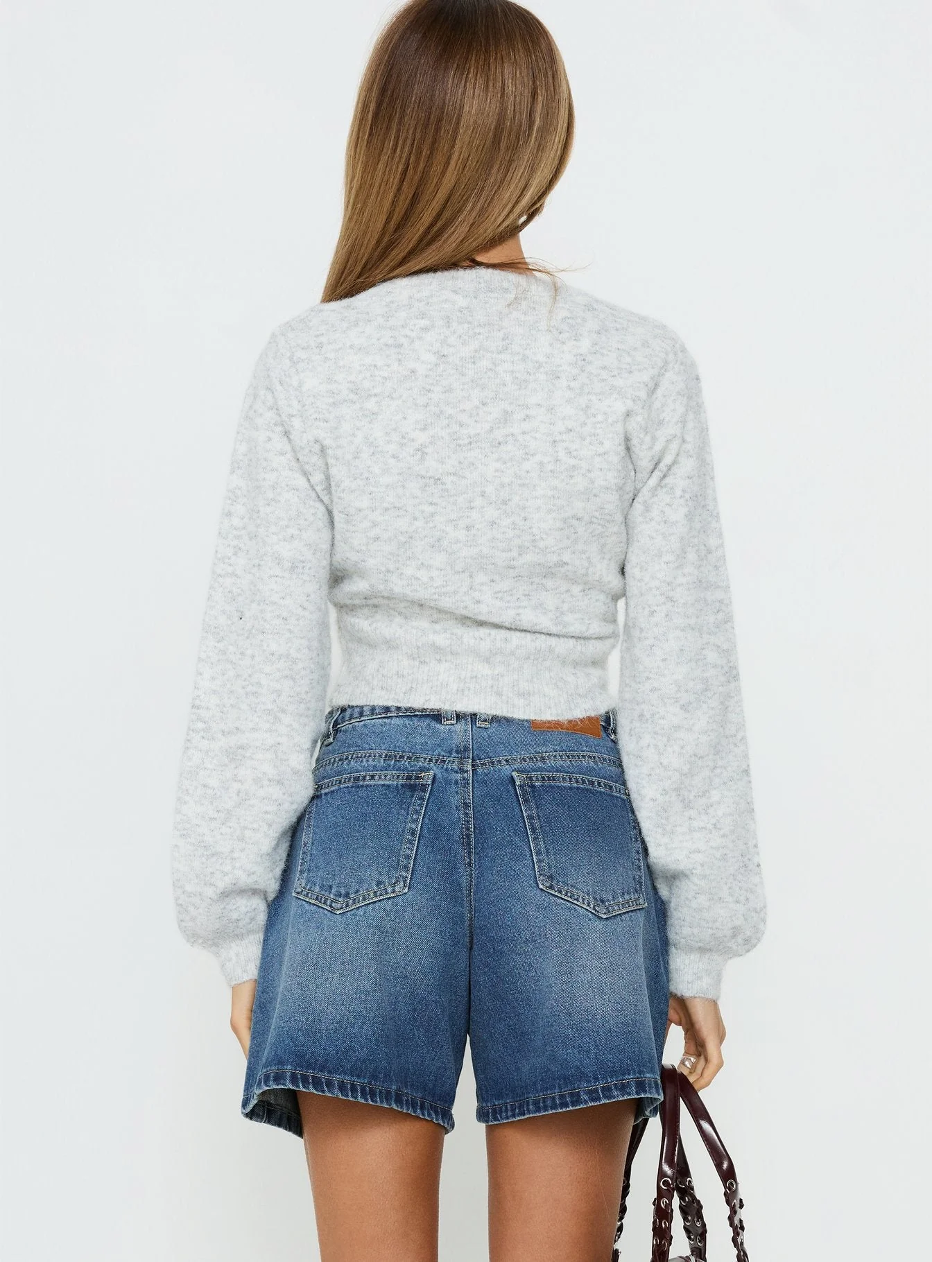 Torri Longline Denim Shorts Mid Blue Wash - Image 5